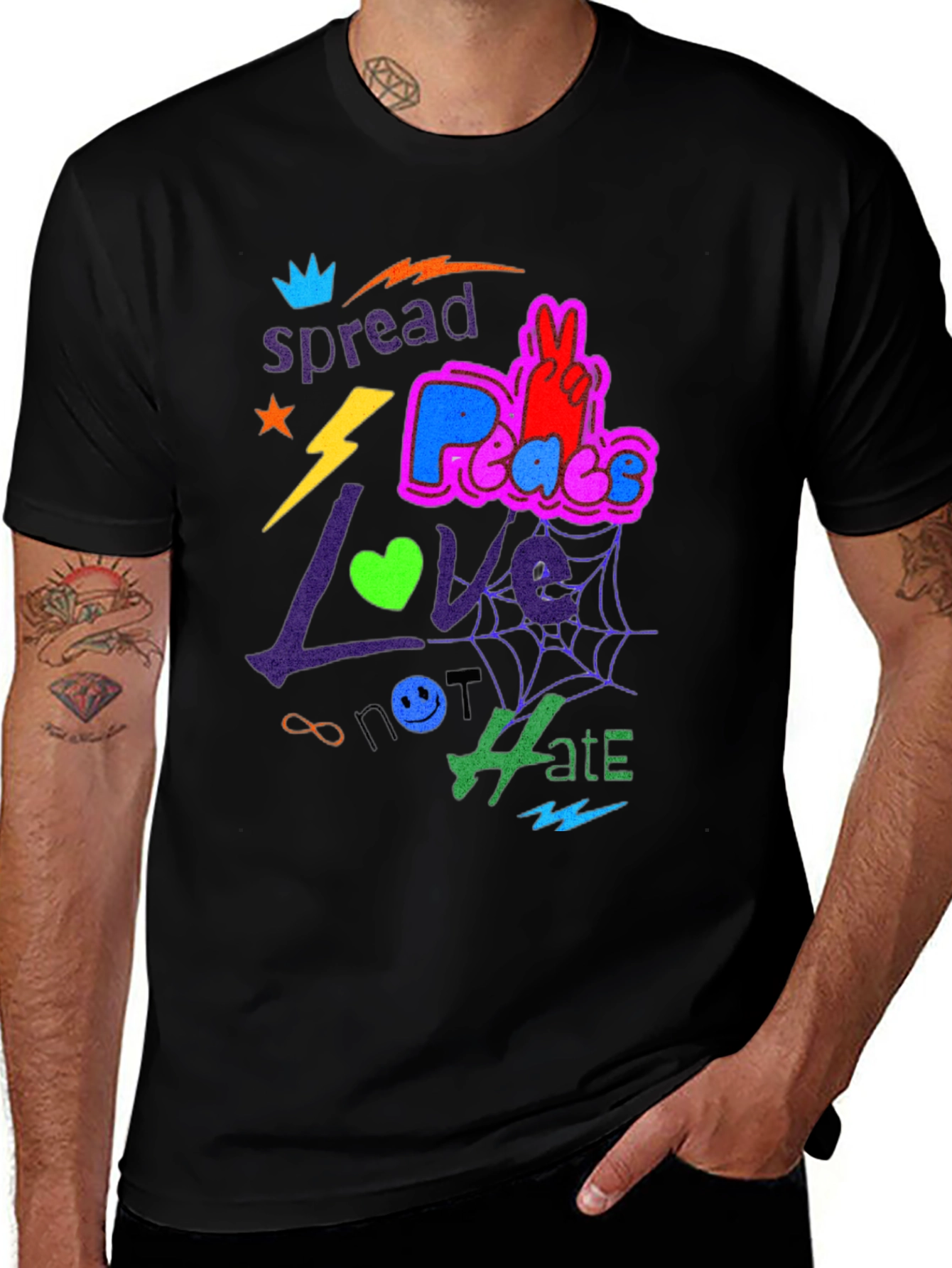 Variant 10 of Spread Love Peace Not Hate Graphic Tee - Black