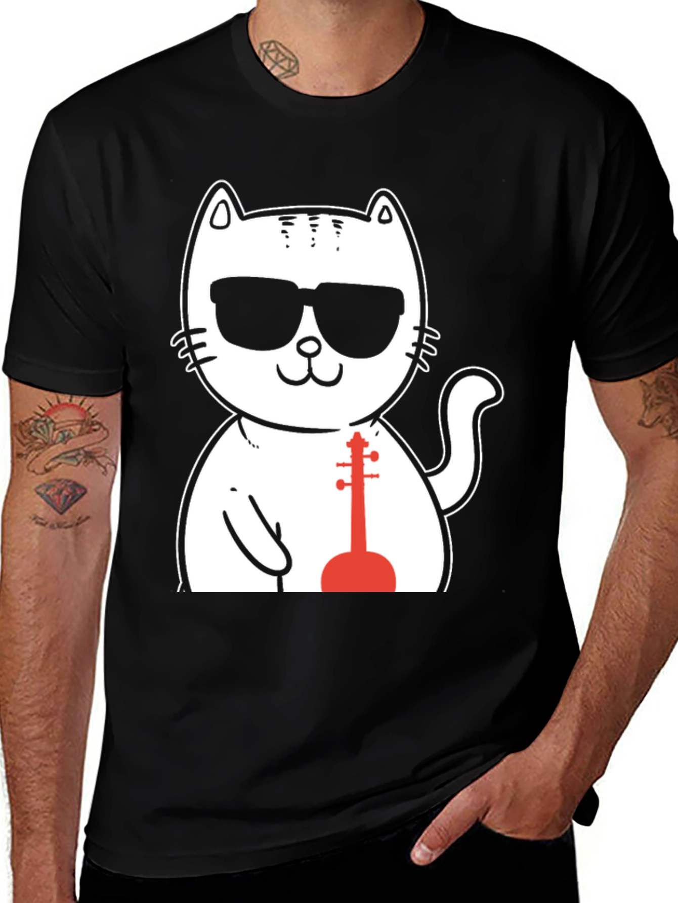 Variant 25 of Cool Cat Musician T-Shirt - Black