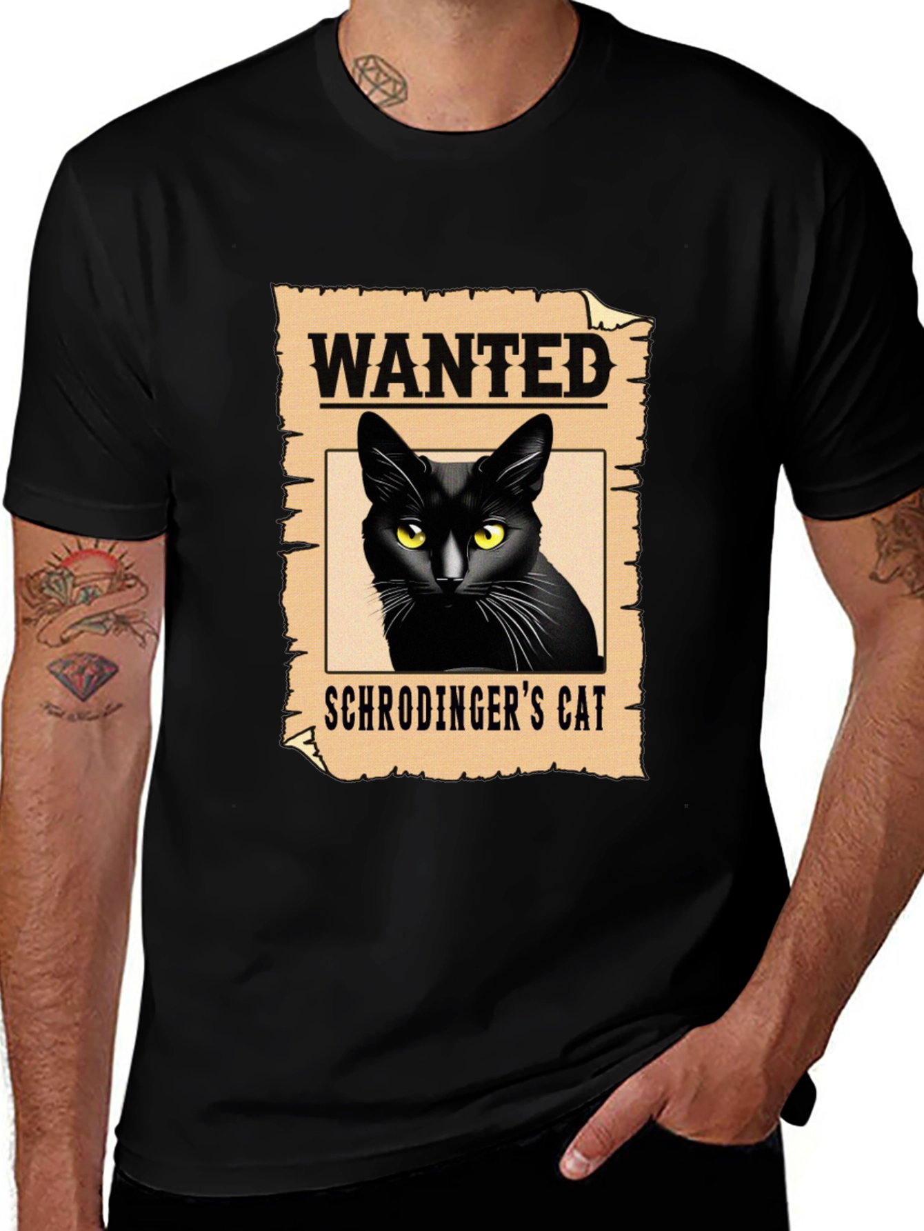 Variant 27 of Wanted Schrödinger's Cat Black T-Shirt