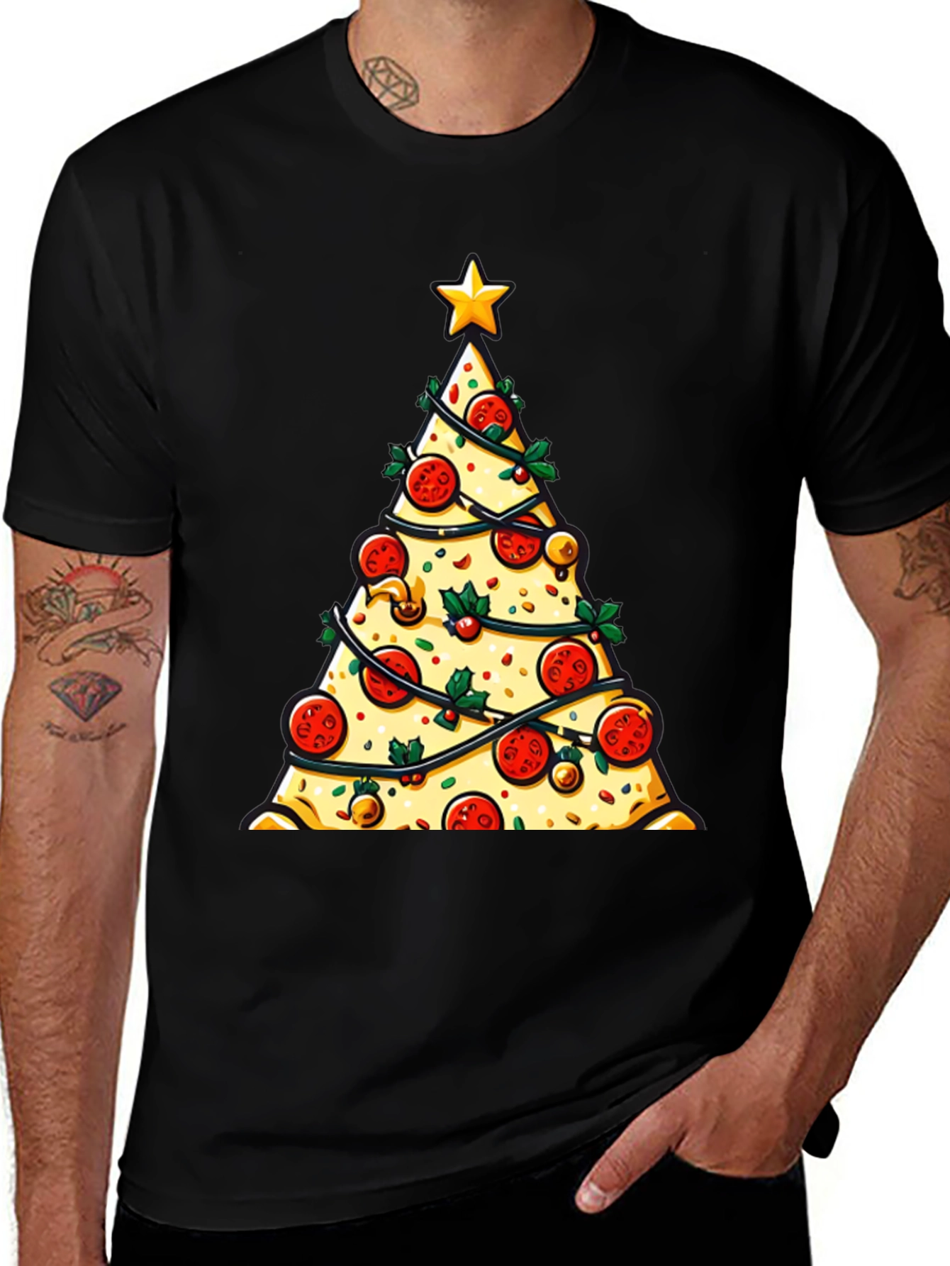 Variant 27 of Pizza Christmas Tree Graphic Tee - Holiday Style!