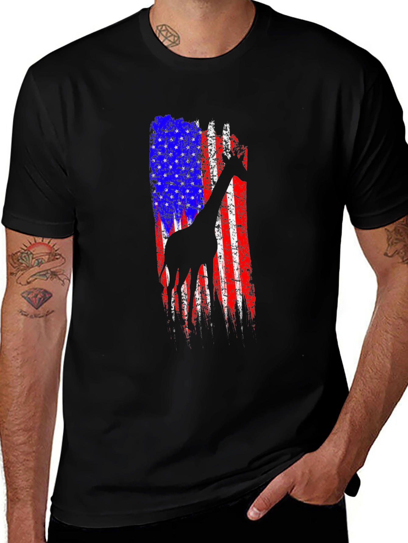 Variant 20 of Giraffe American Flag Graphic Tee