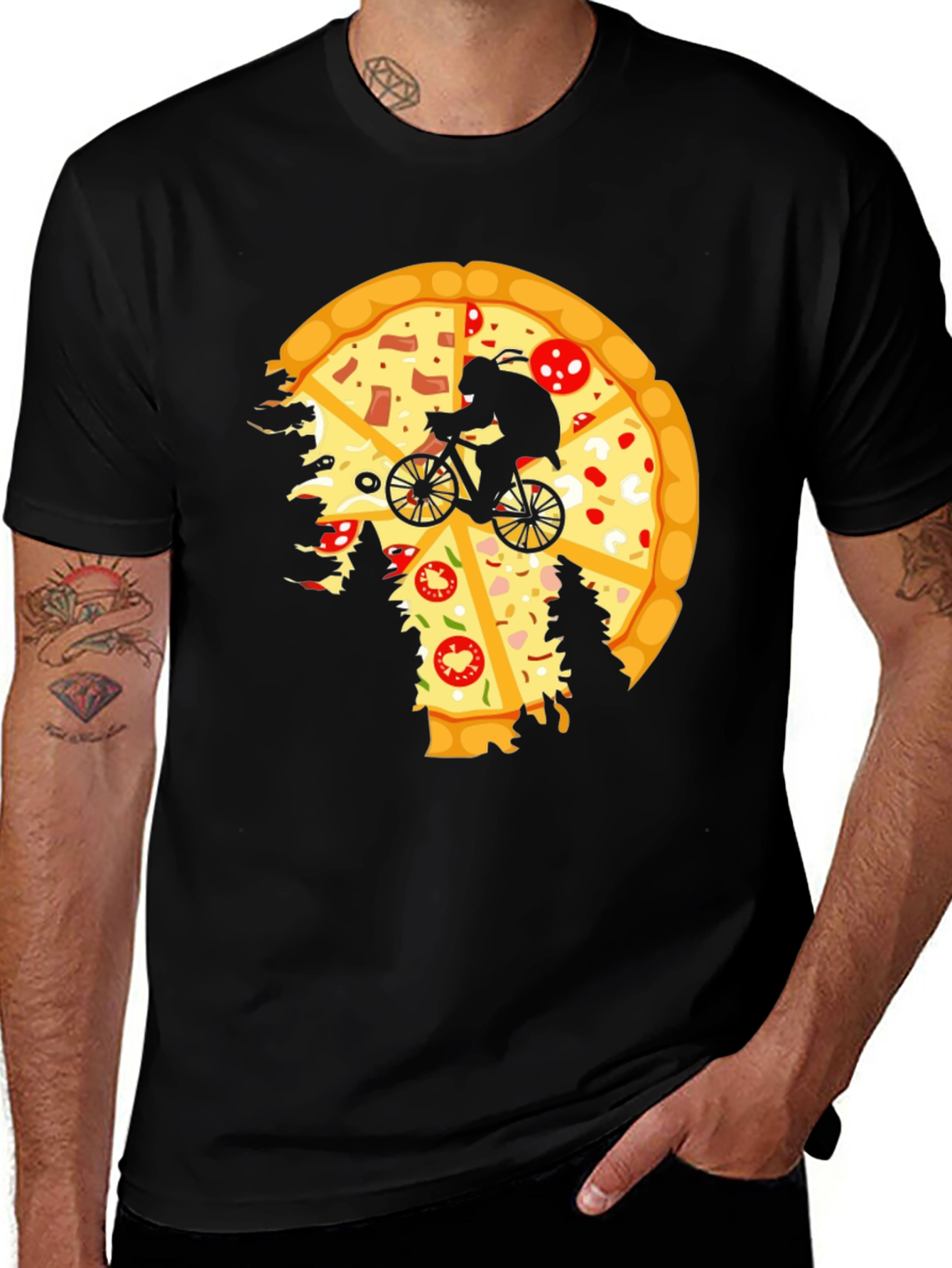 Variant 18 of Pizza Rider T-Shirt - Black Graphic Tee