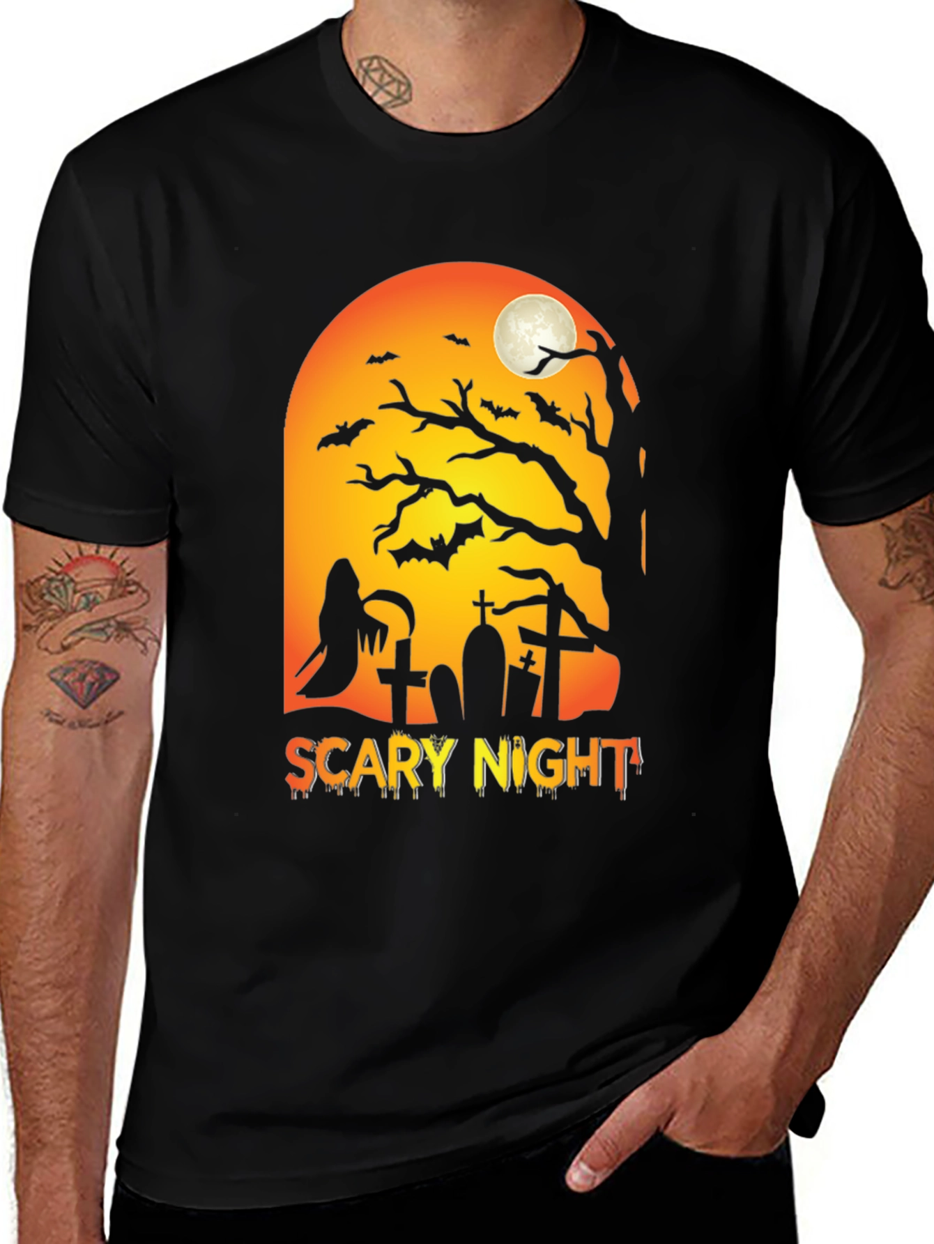 Scary Night Halloween T-Shirt - Grim Reaper Graveyard Tee