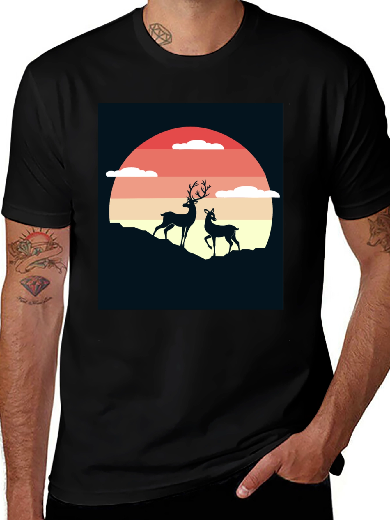 Variant 24 of Deer Sunset Graphic Tee - Nature Inspired T-Shirt
