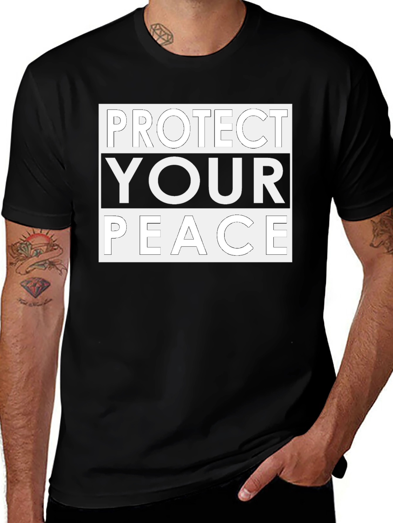 Variant 29 of Protect Your Peace Graphic Tee - Black Short Sleeve Shirt