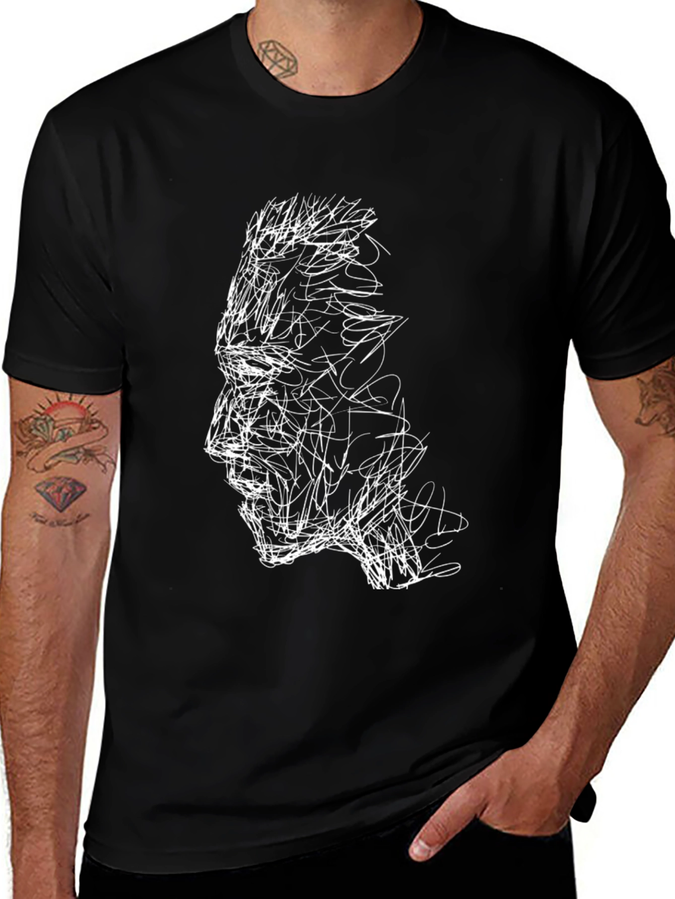 Variant 12 of Abstract Face Graphic Tee - Stylish Black T-Shirt