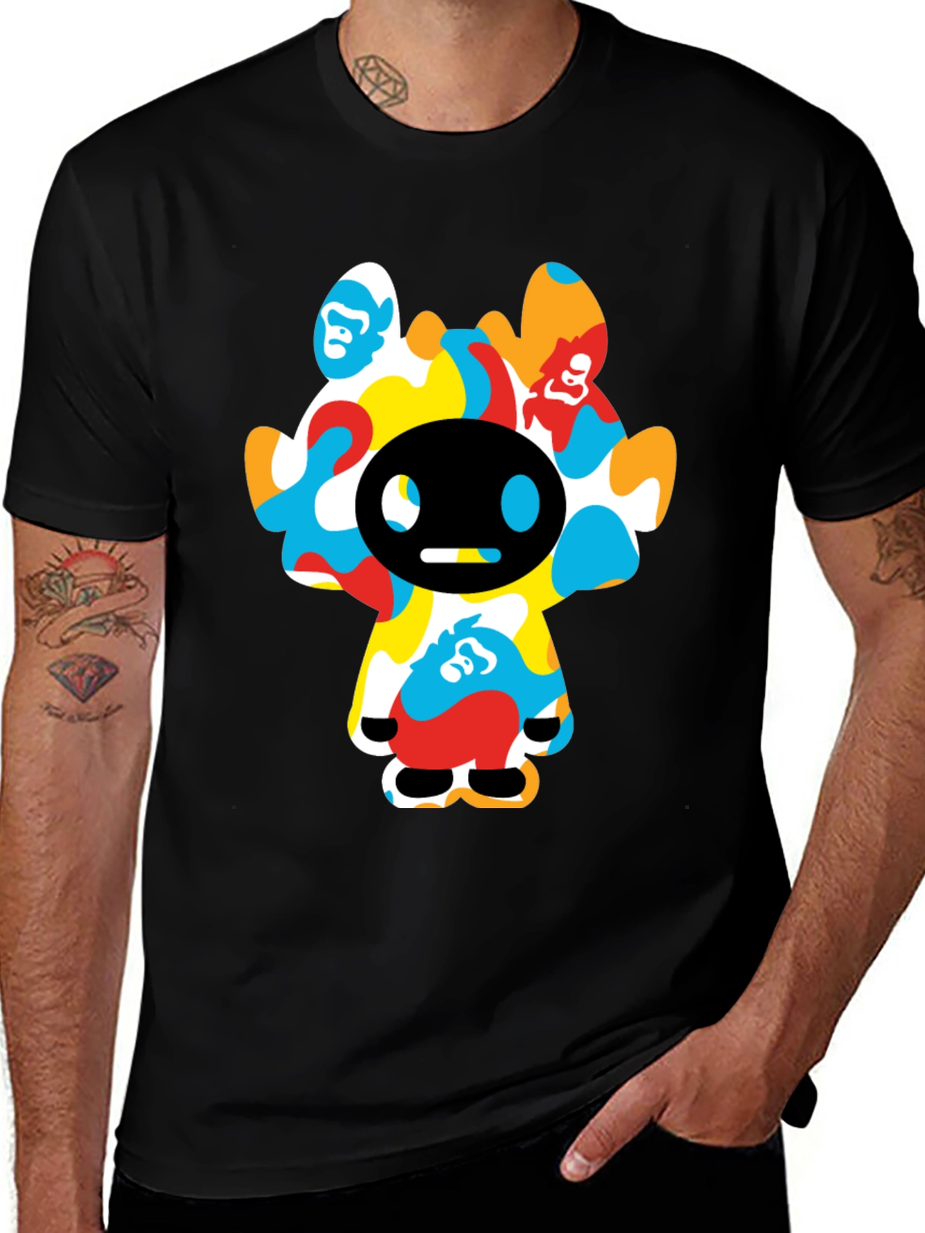 Variant 5 of Funky Cartoon Character Graphic Tee - Black Cotton