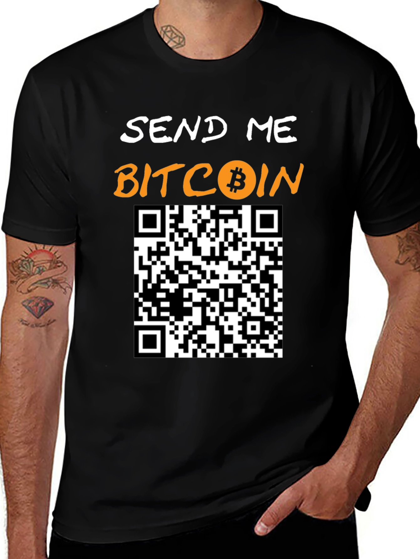 Variant 11 of Send Me Bitcoin T-Shirt with QR Code