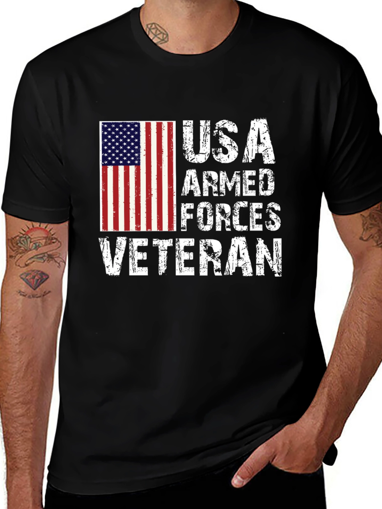 Black USA Armed Forces Veteran T-Shirt main image