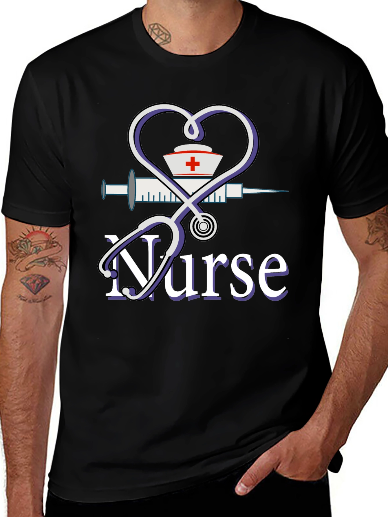 Variant 19 of Nurse Graphic T-Shirt - Heart Stethoscope Design