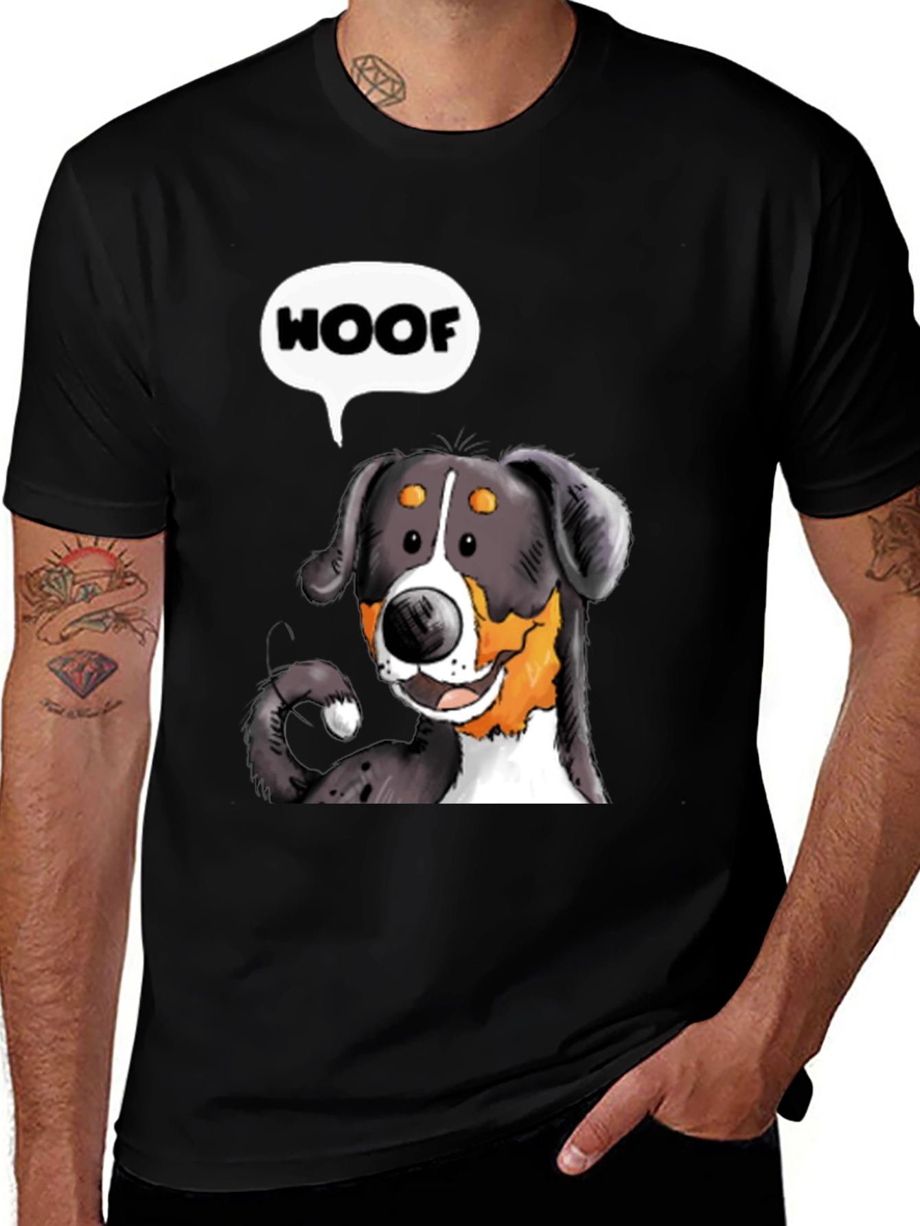 Variant 21 of Woof Dog Cartoon Print Black T-Shirt