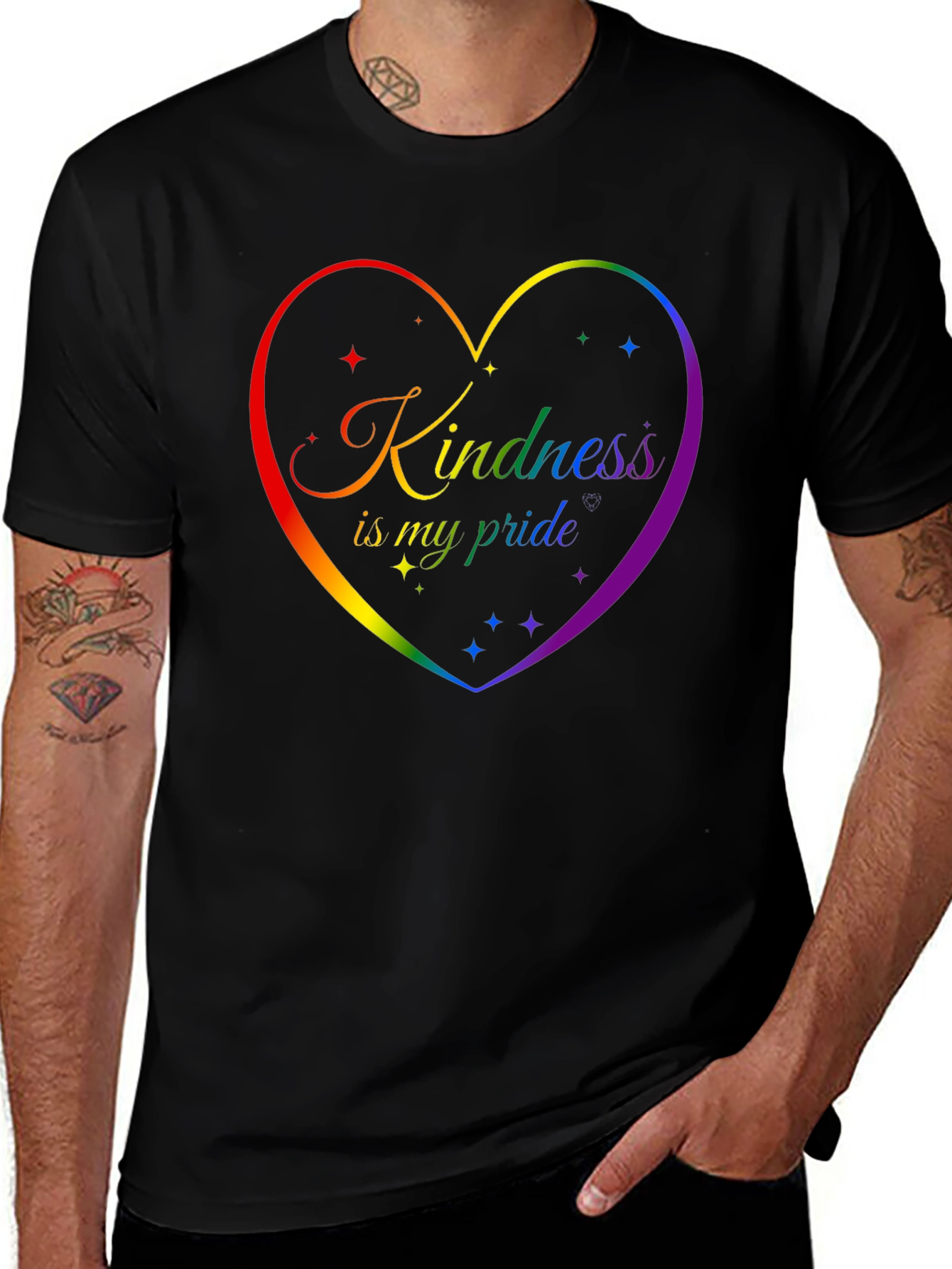 Variant 22 of Kindness Pride Rainbow Heart Graphic Tee - Black