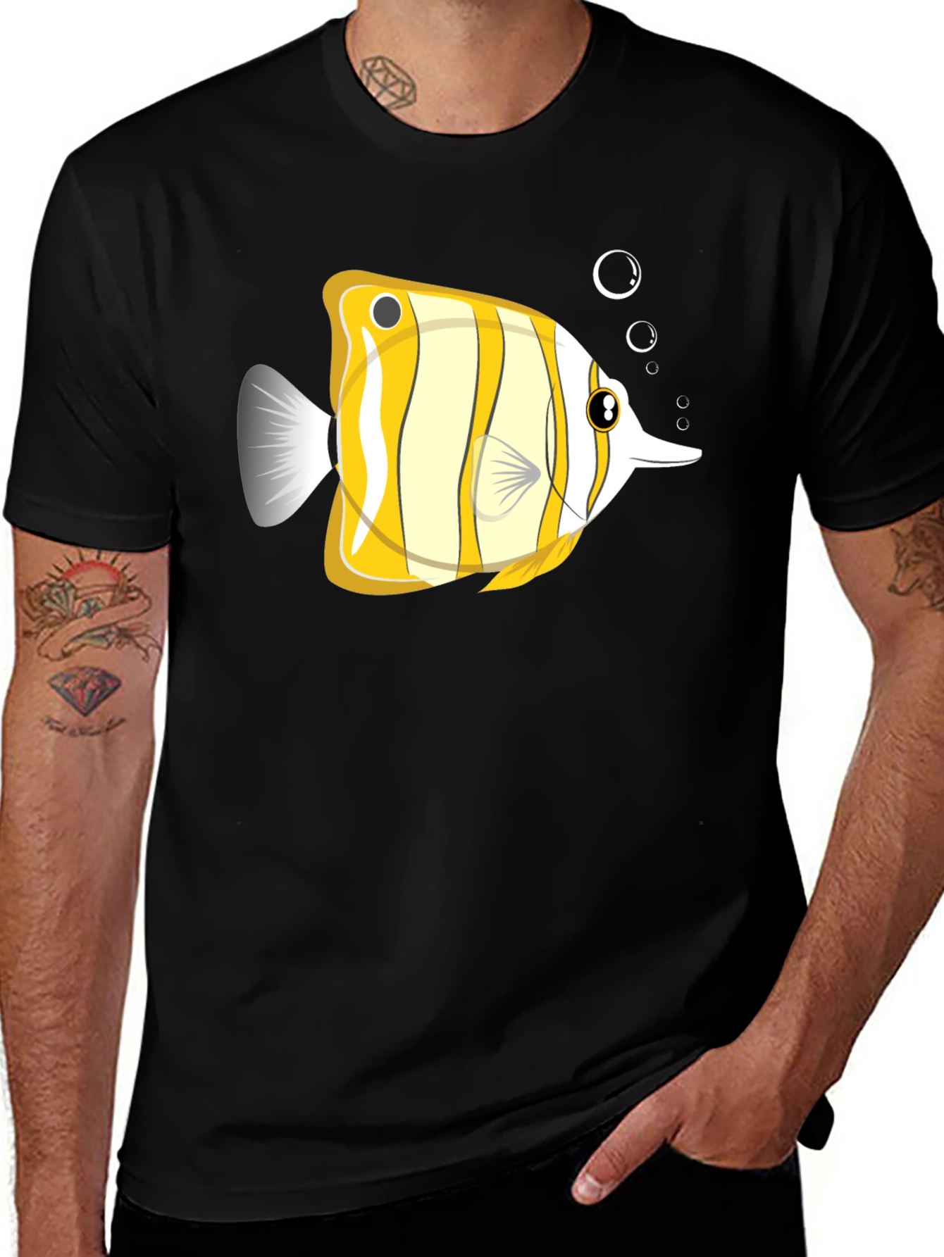 Striped Fish Graphic Tee - Unique Design