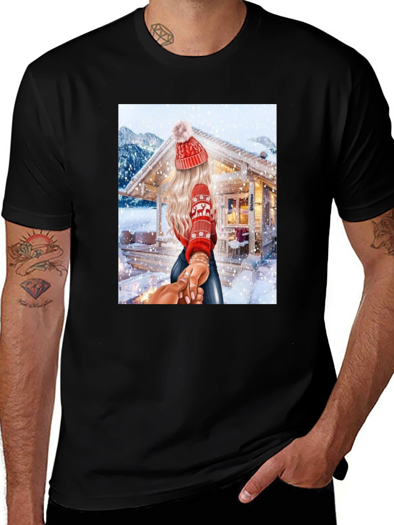 Winter Cabin Couple T-Shirt