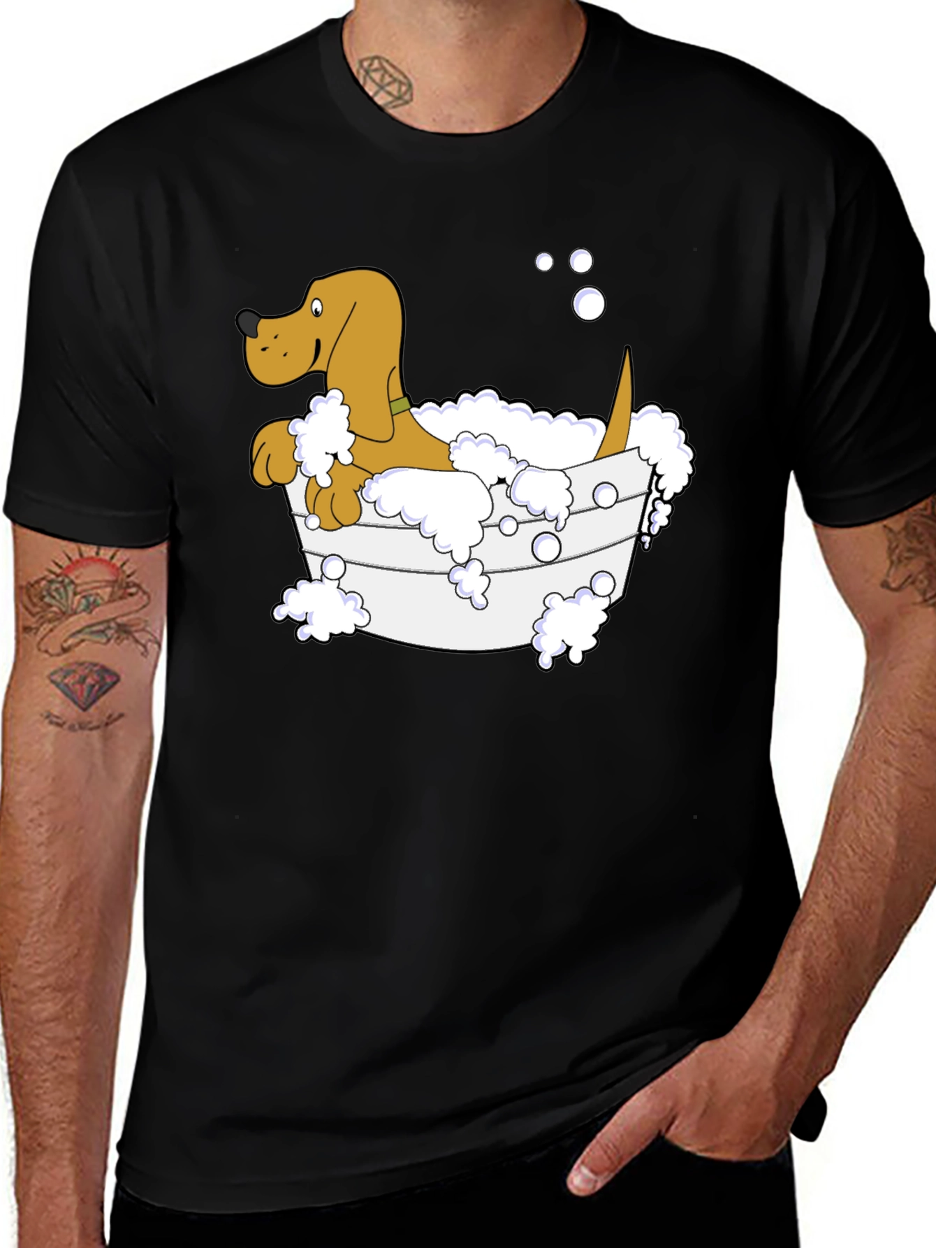 Variant 6 of Cartoon Dog in Tub Black T-Shirt