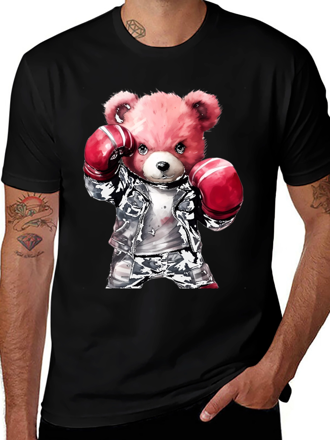Variant 24 of Boxing Bear Graphic Tee - Black T-Shirt