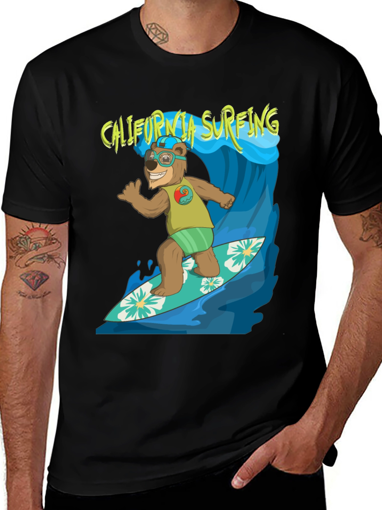 Variant 4 of California Surfing Bear Graphic Tee