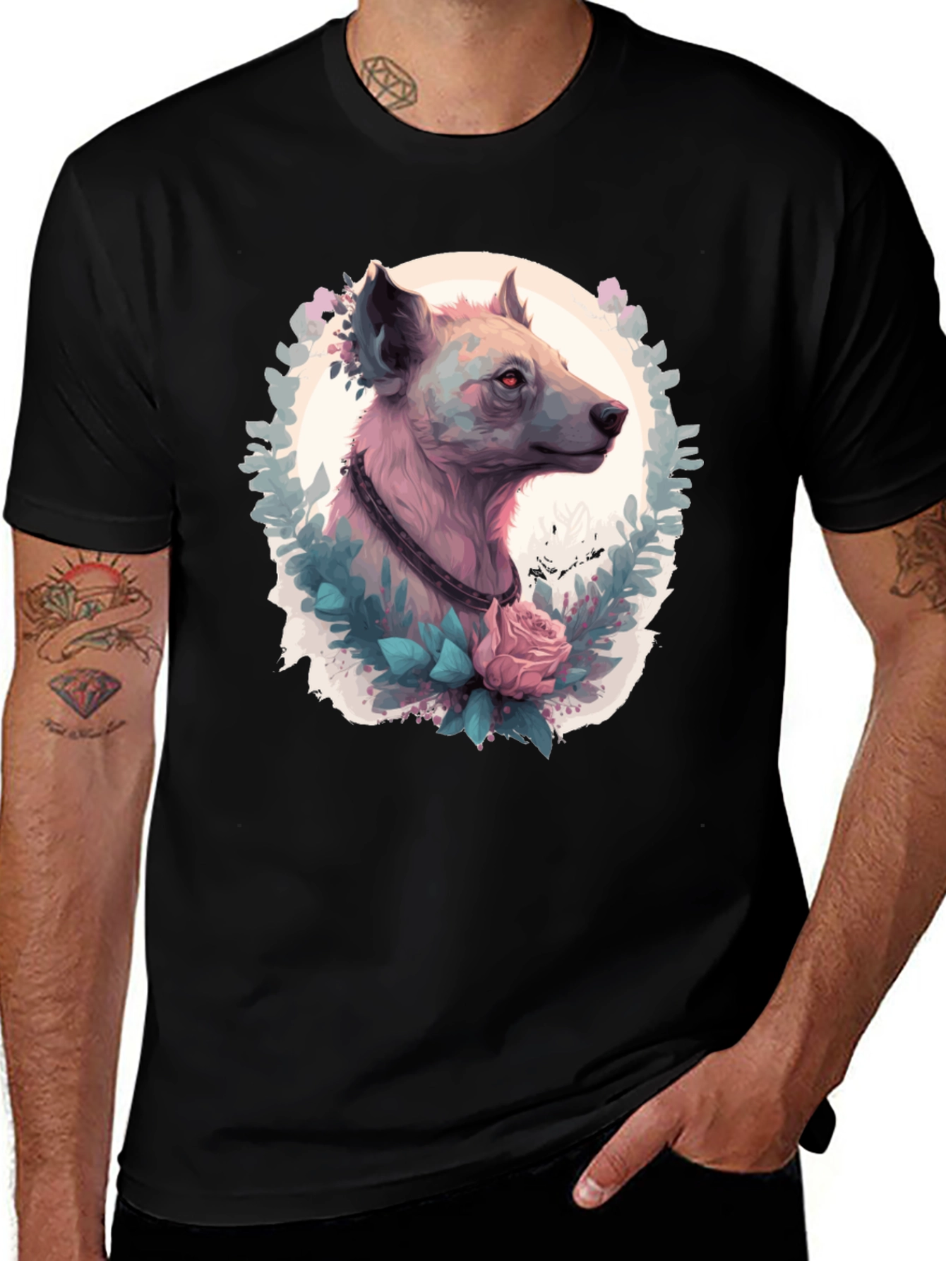 Variant 28 of Hyena Floral T-Shirt - Artistic Animal Tee