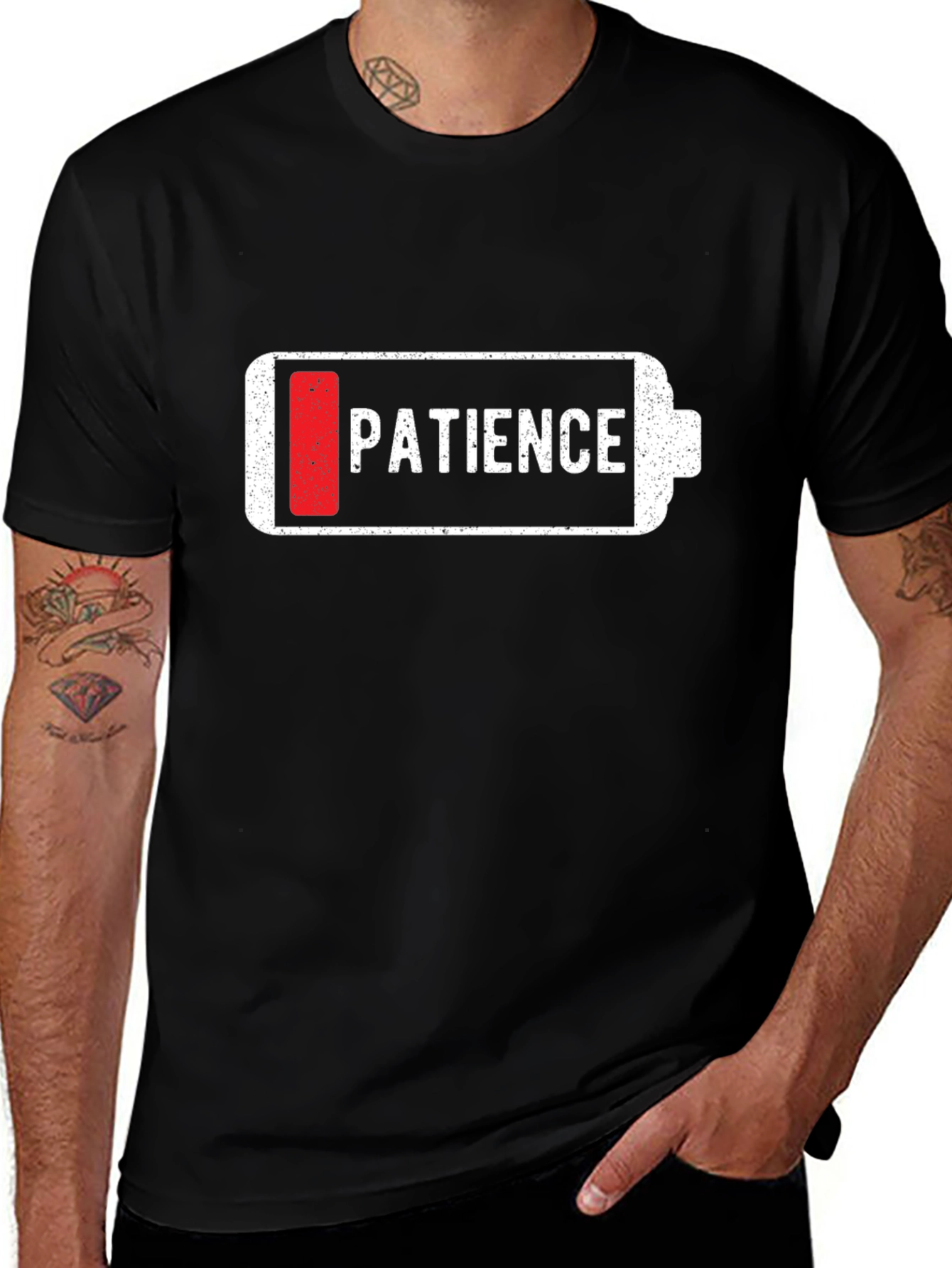 Black Low Patience Battery Graphic T-Shirt main image
