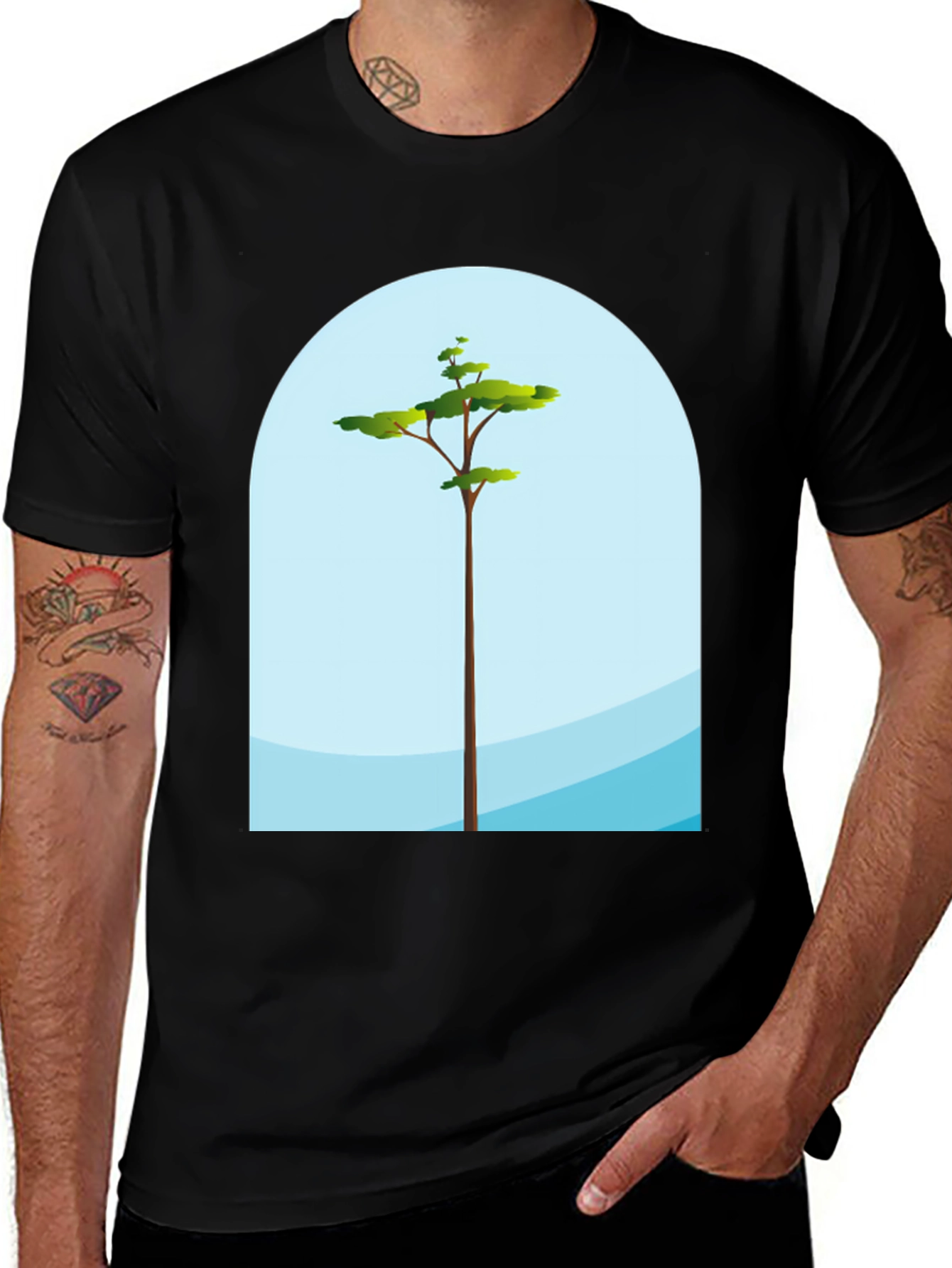 Variant 28 of Modern Tree Graphic Black T-Shirt