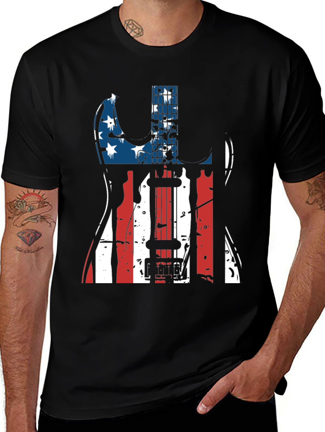 Variant 30 of Patriotic Guitar T-Shirt - USA Flag Design