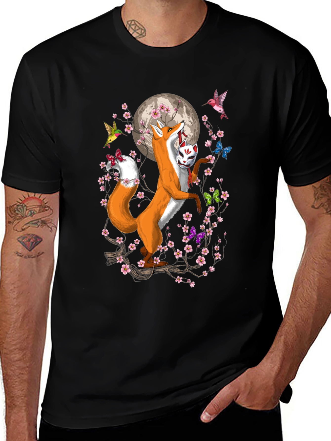 Variant 5 of Fox Mask Cherry Blossom T-Shirt