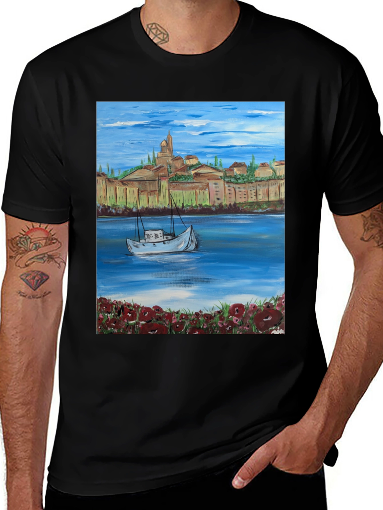 Variant 20 of Cityscape Boat Graphic T-Shirt