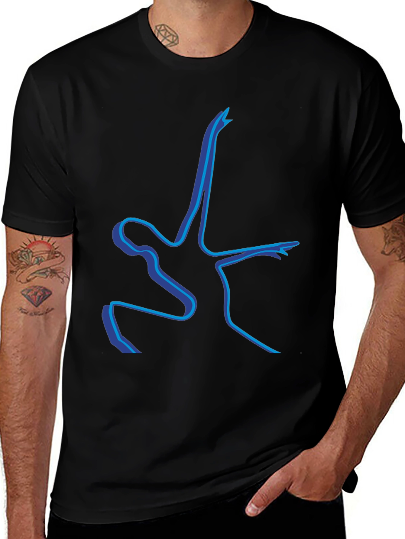 Variant 28 of Abstract Blue Line Art Graphic T-Shirt