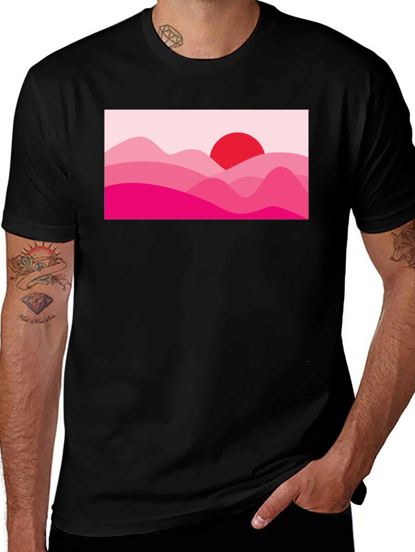 Variant 17 of Sunset Pink Mountain Graphic Black T-Shirt