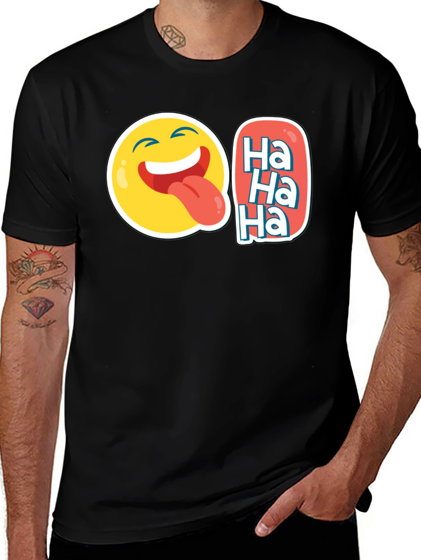 Variant 8 of Funny Emoji 'Ha Ha' Graphic Tee - Black