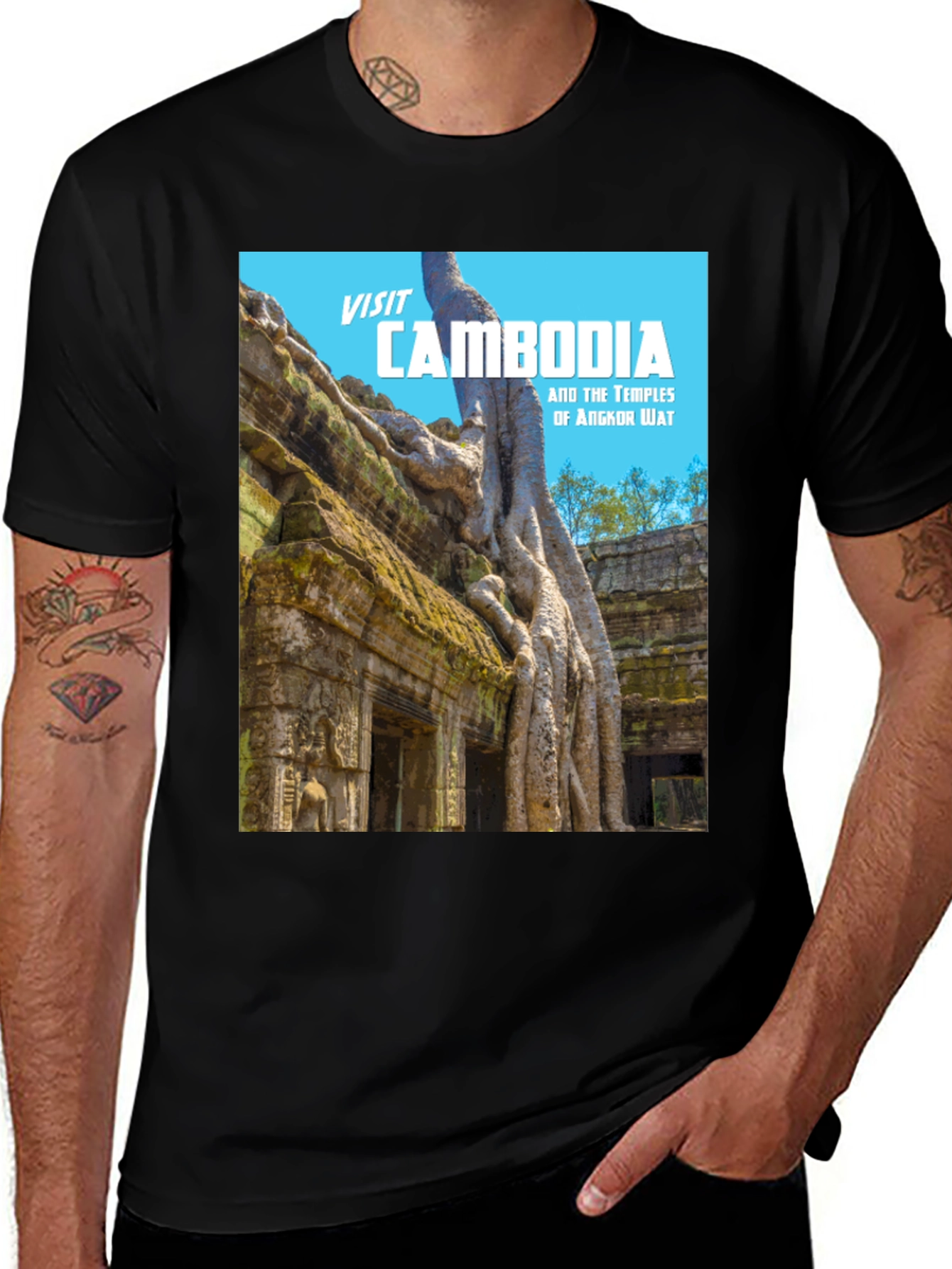 Visit Cambodia T-Shirt - Angkor Wat Temples Black Tee