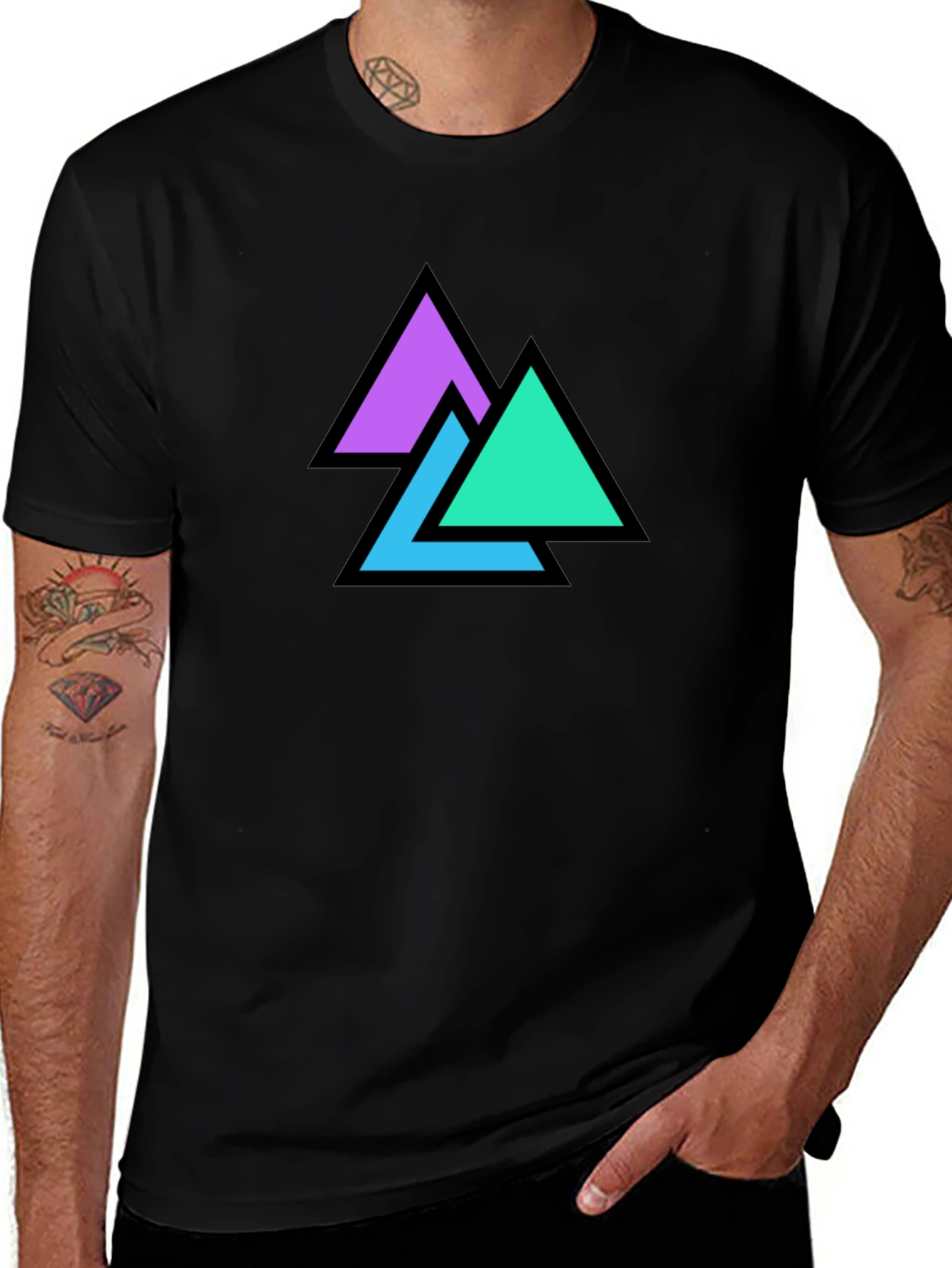 Variant 18 of Geometric Triangle Graphic Tee - Black Casual Shirt