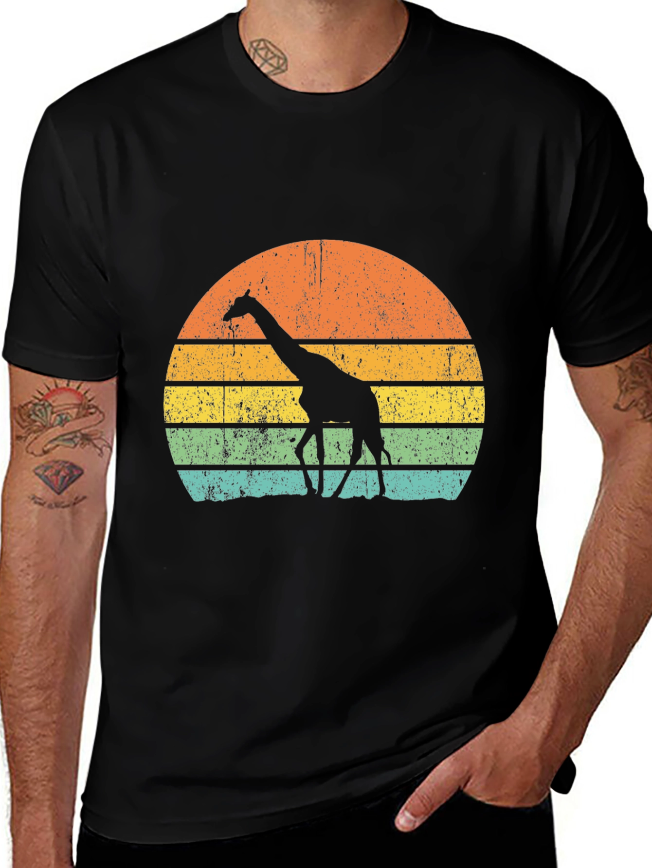 Variant 22 of Retro Giraffe Sunset Graphic Tee - Black