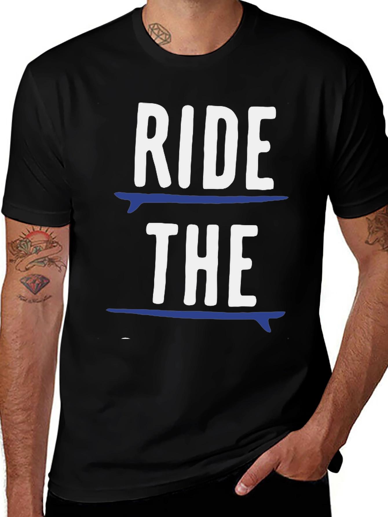 Variant 16 of Ride the Wave Graphic Tee - Black Cotton Surf T-Shirt