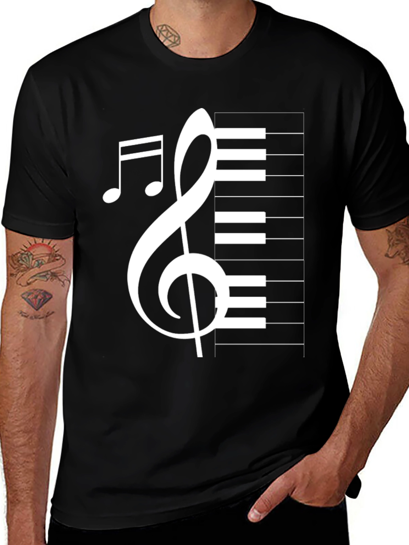 Variant 17 of Musical Notes Graphic Tee - Black Cotton T-Shirt