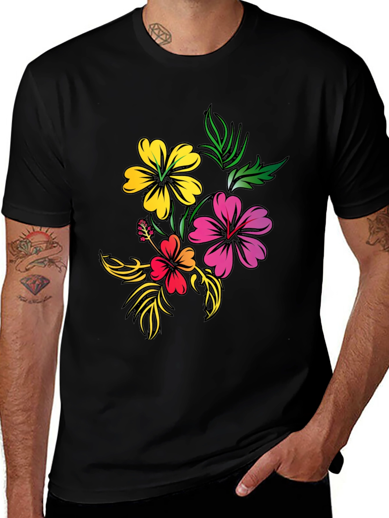 Variant 9 of Floral Print Black T-Shirt