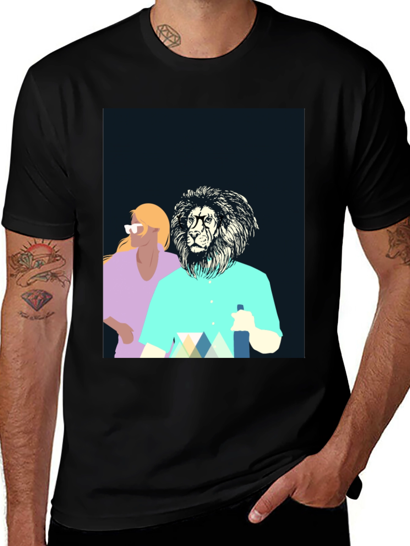 Black Cool Lion Graphic Tee - Unique Design main image