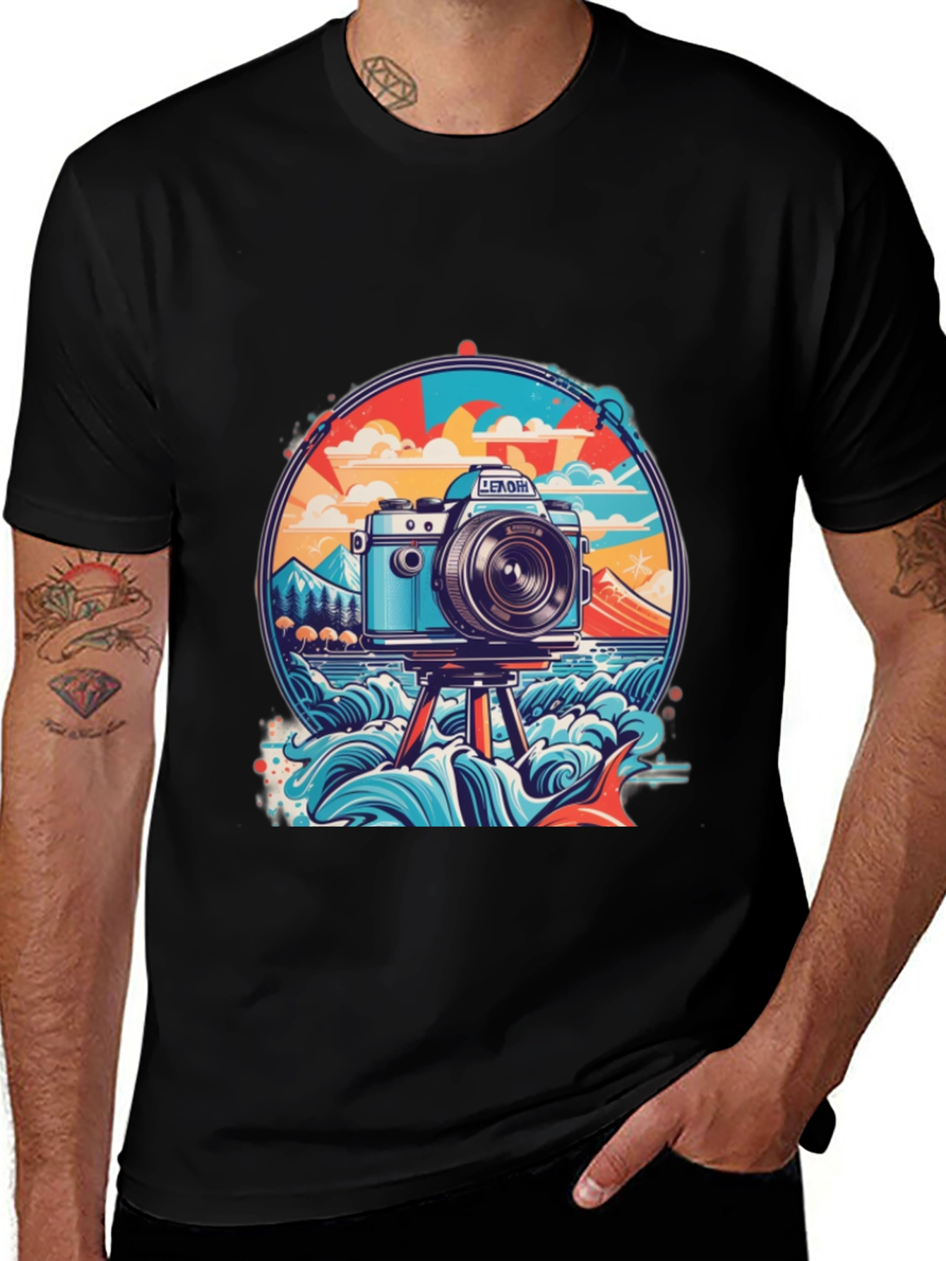 Variant 7 of Retro Camera Graphic T-Shirt - Beach Photography Vibe