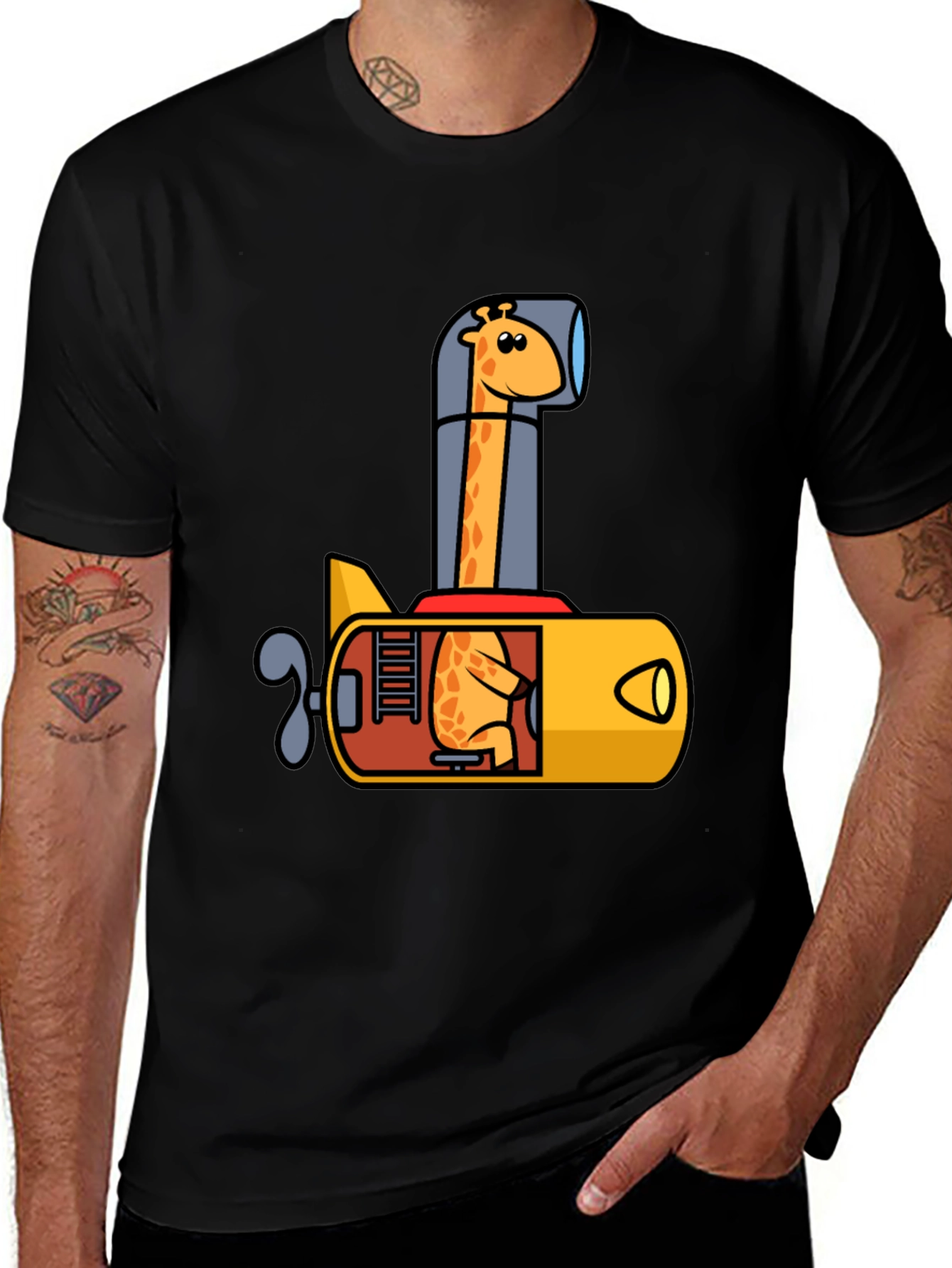 Variant 12 of Giraffe Submarine Black T-Shirt