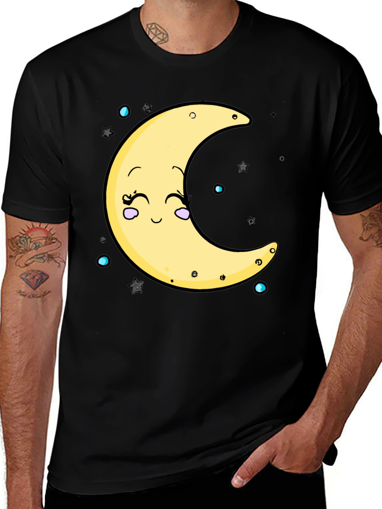 Variant 25 of Cute Moon Graphic T-Shirt - Black Cotton Blend