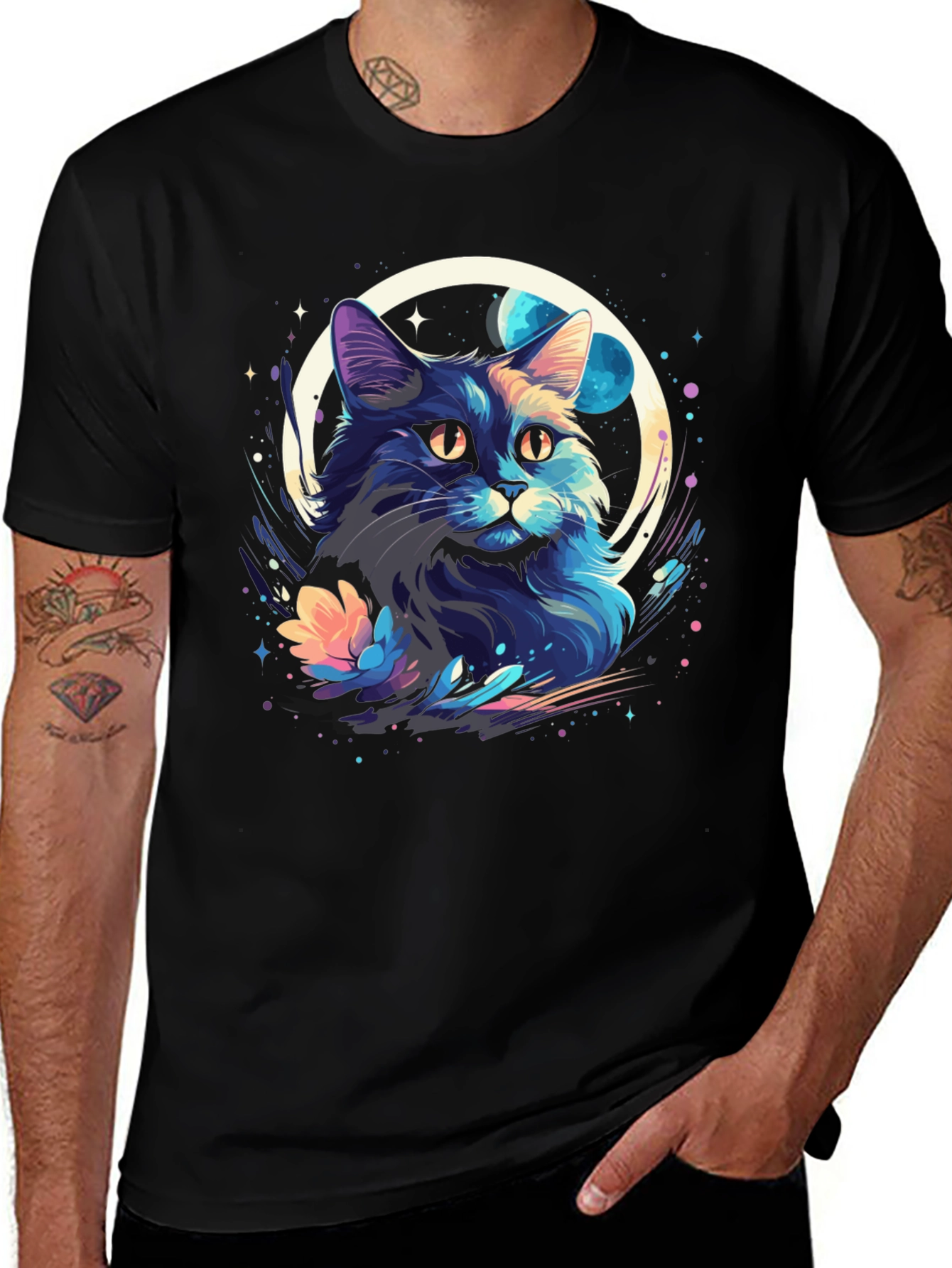 Variant 21 of Cosmic Cat Graphic Tee - Black