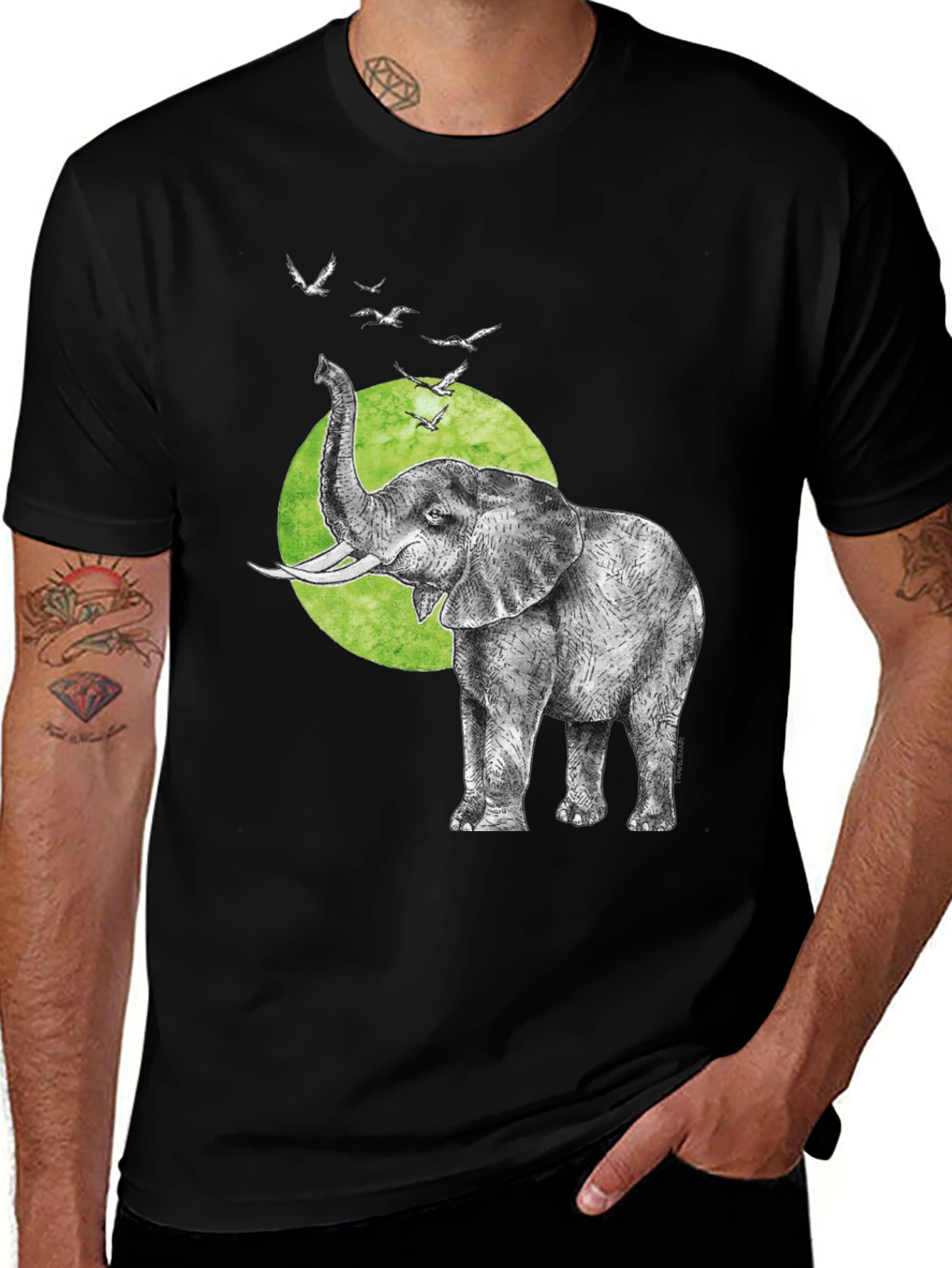 Variant 10 of Elephant & Birds Graphic Tee - Black Cotton T-Shirt