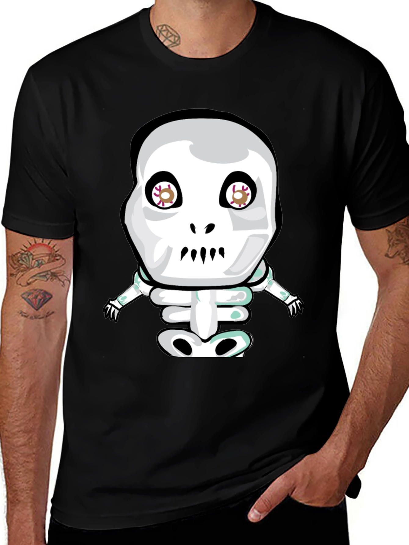 Variant 23 of Cartoon Skeleton Graphic Tee - Black