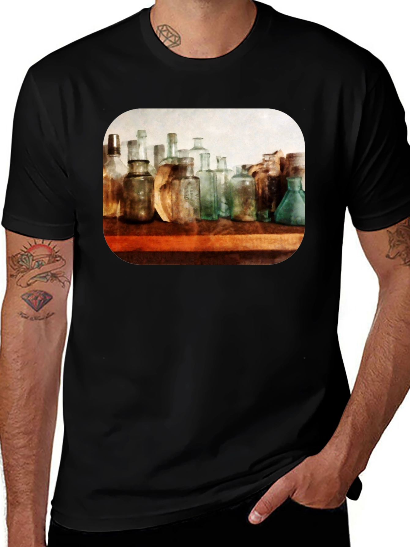 Variant 6 of Vintage Bottle Print T-Shirt