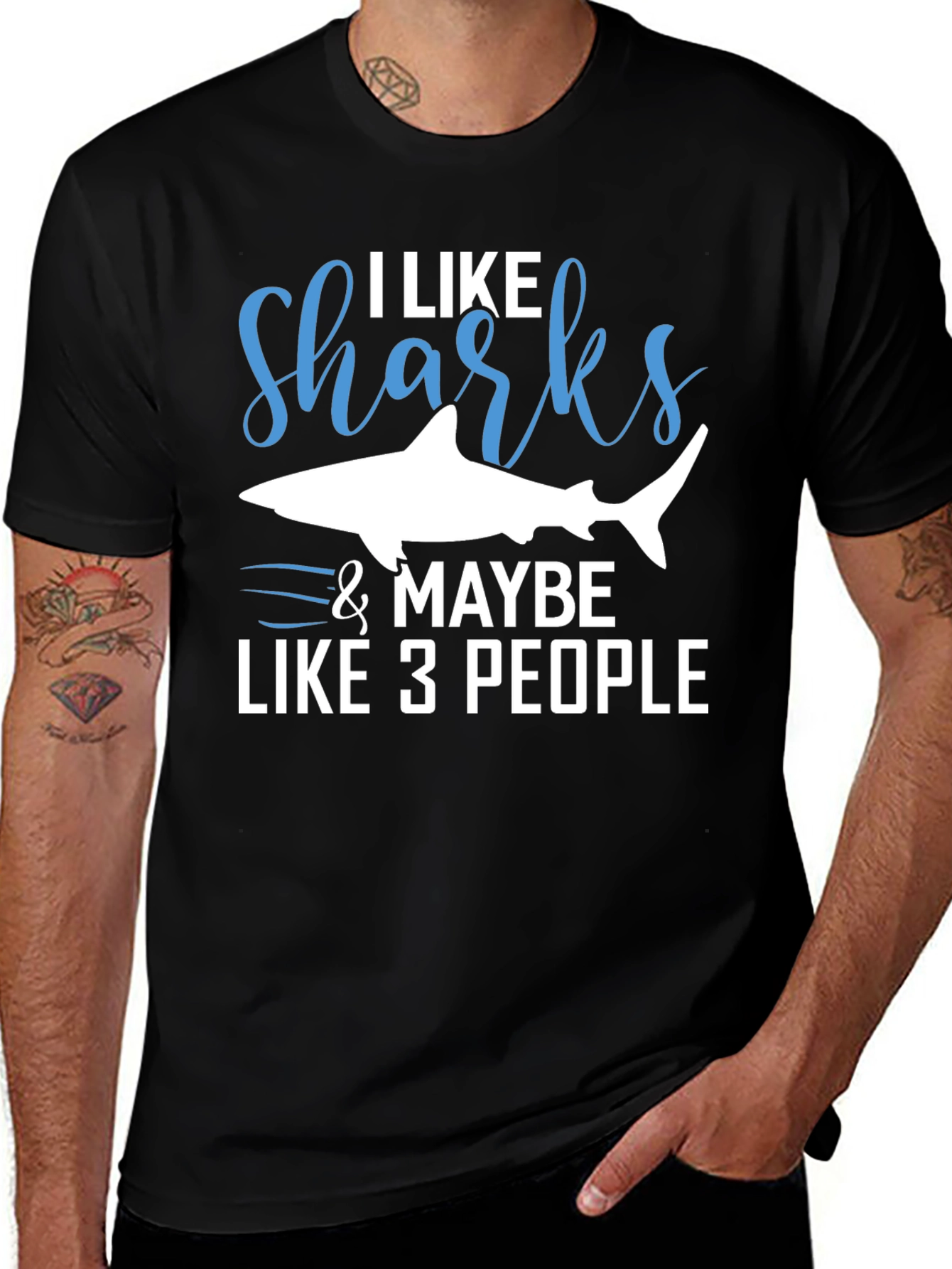 Black I Like Sharks & Maybe 3 People Graphic Tee main image