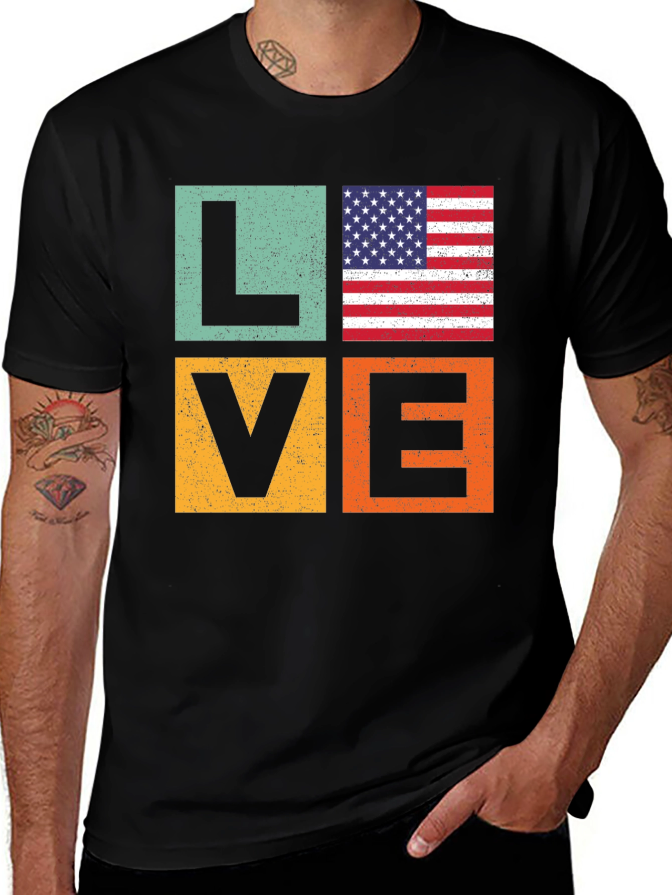 Variant 3 of Patriotic LOVE T-Shirt - USA Flag Graphic Tee
