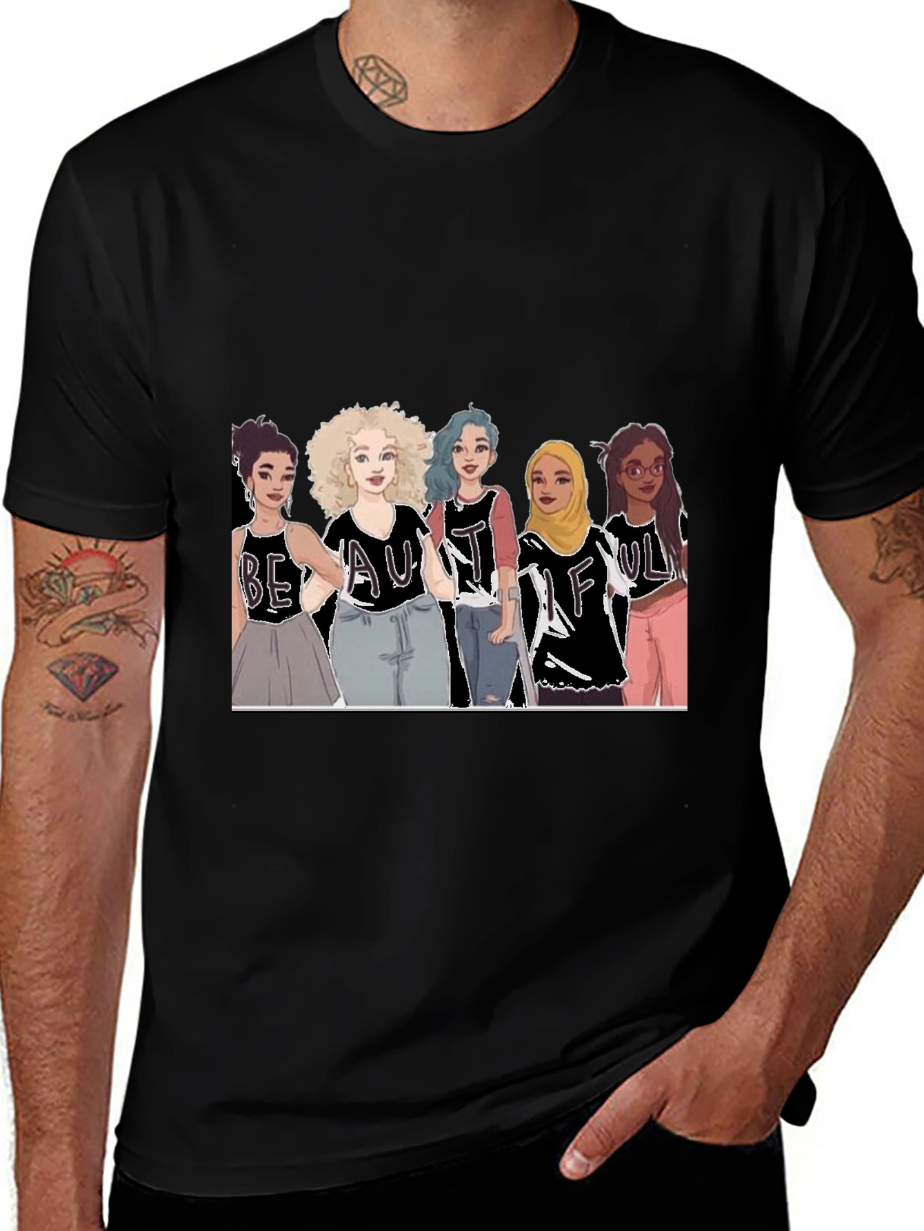 Variant 28 of Beautiful Women Illustration Tee - Black Cotton Casual Shirt