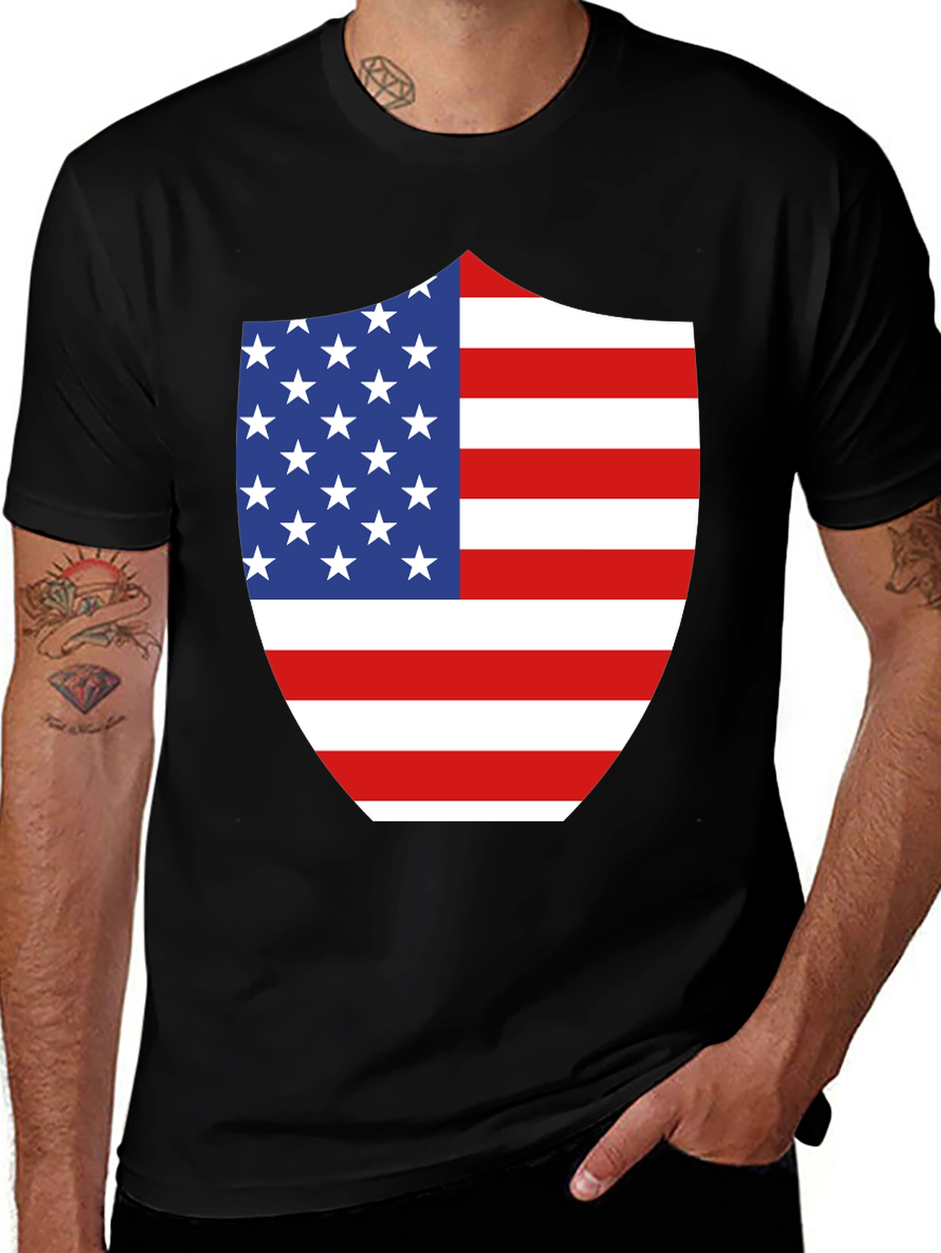 Variant 12 of American Flag Shield Graphic Tee - Patriotic Black T-Shirt