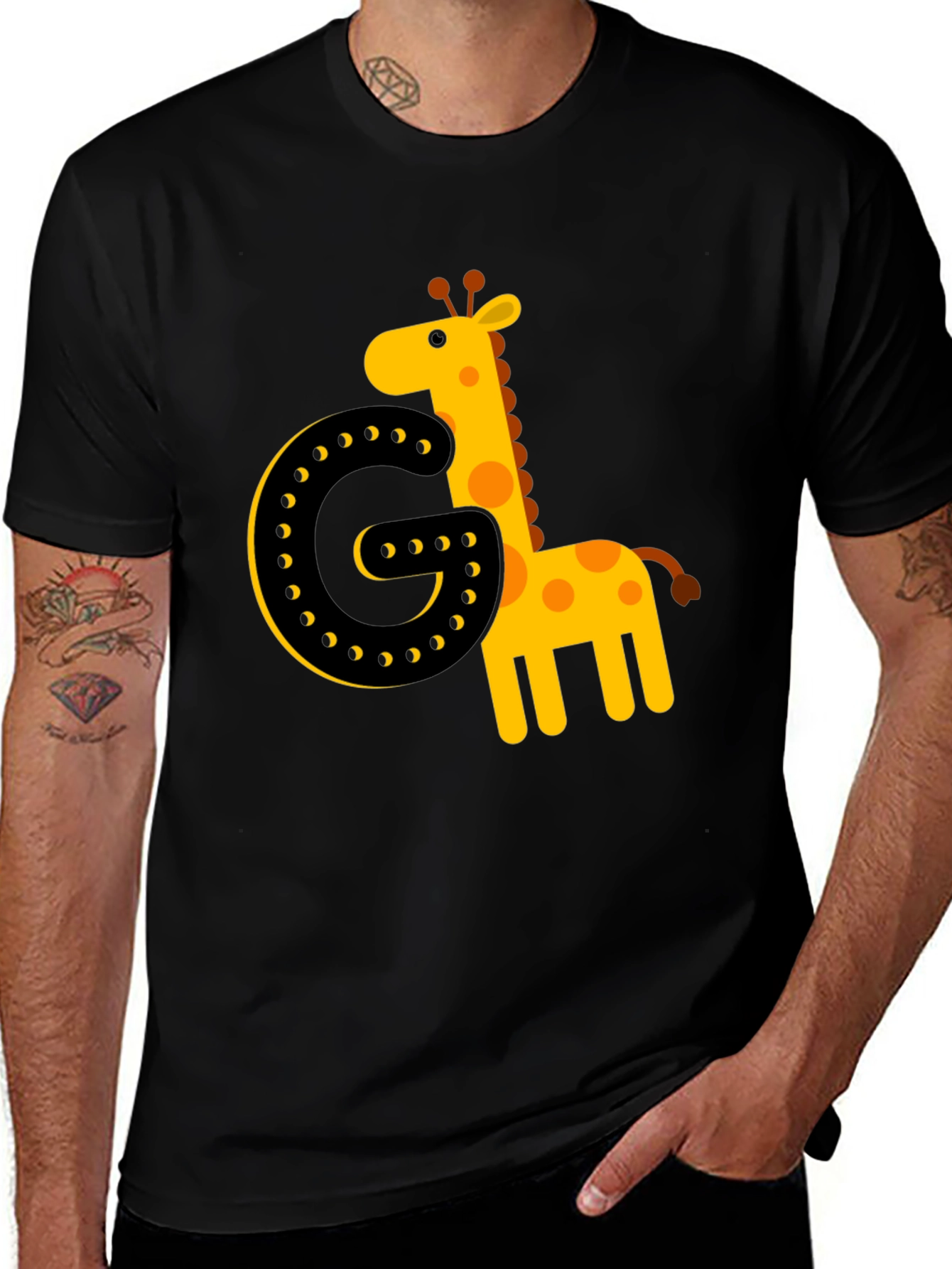 Variant 29 of Giraffe Initial G Black T-Shirt