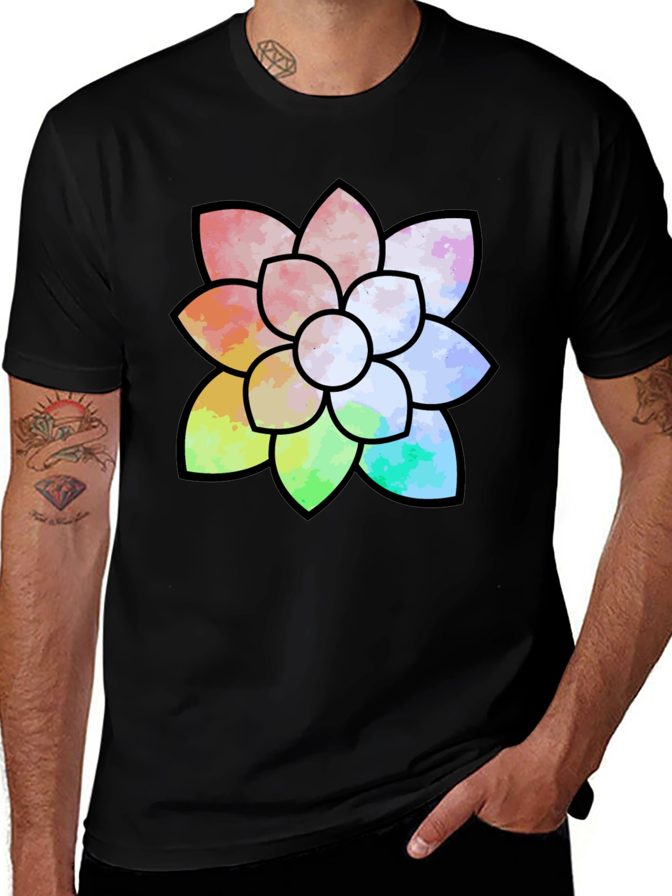 Variant 28 of Watercolor Flower Graphic Tee - Black